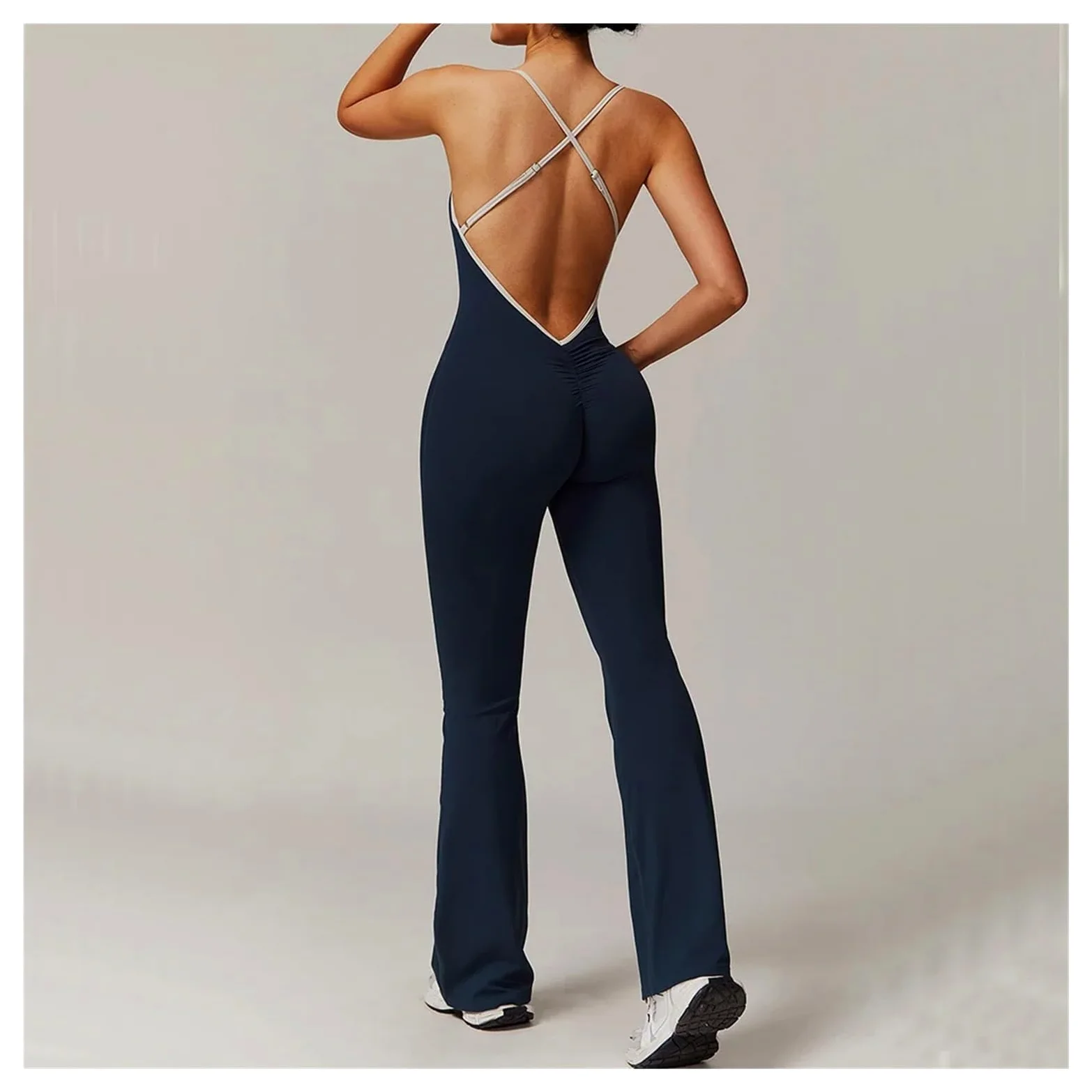 Mono de yoga sin espalda Mono Deportivo Sexy Con Espalda En V For Mujer, Conjunto De Gimnasio, Traje Entrenamiento Yoga, Ropa Deportiva Para Entrenamiento