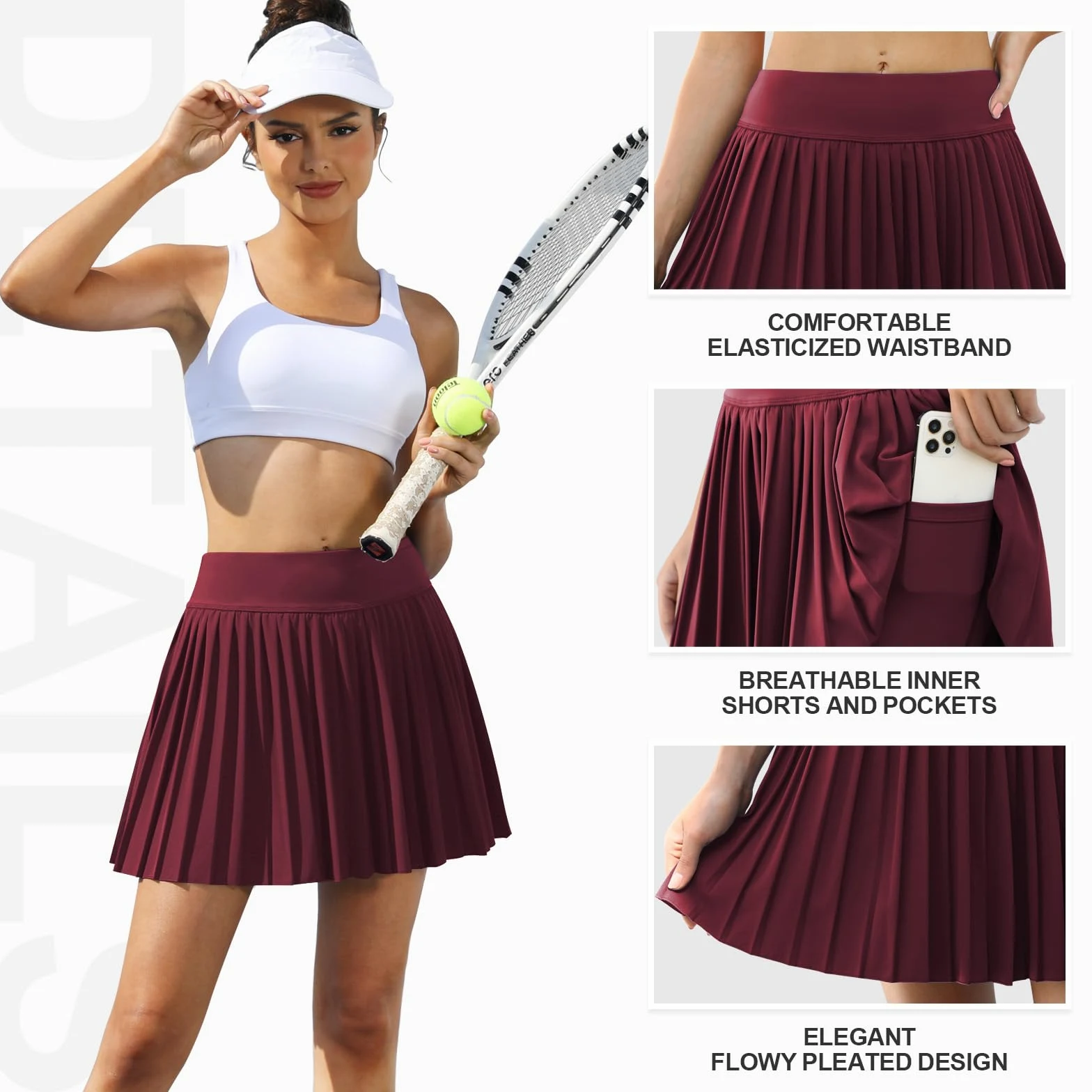FireSwan Faldas de tenis para mujer, falda plisada de cintura alta con bolsillos, pantalones cortos, falda atlética, trajes de golf