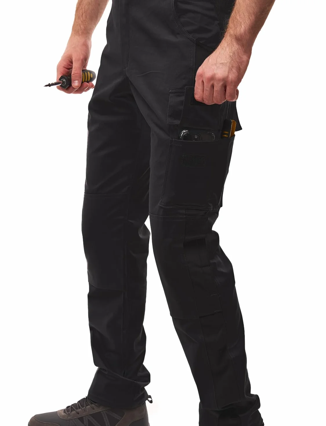 strongAnt Pantalón de trabajo para hombres, pantalón con tirantes de estiramiento, pantalón de trabajo con bolsillos para rodilleras, negro, gris, blanco