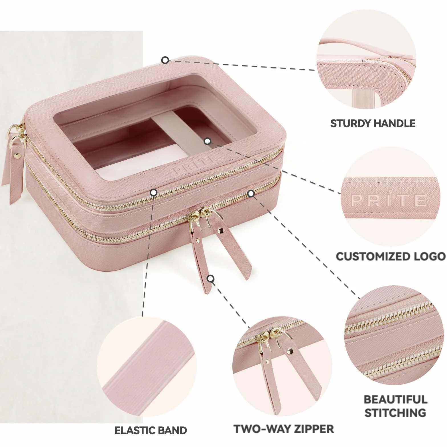 Prite Neceser Transparente De Maquillaje para Viajes | Cuatro Tamaños, Resistente Al Agua, Homologado TSA, Transparente, Artículos Para Automoción, Piel Vegana, PVC Transparente