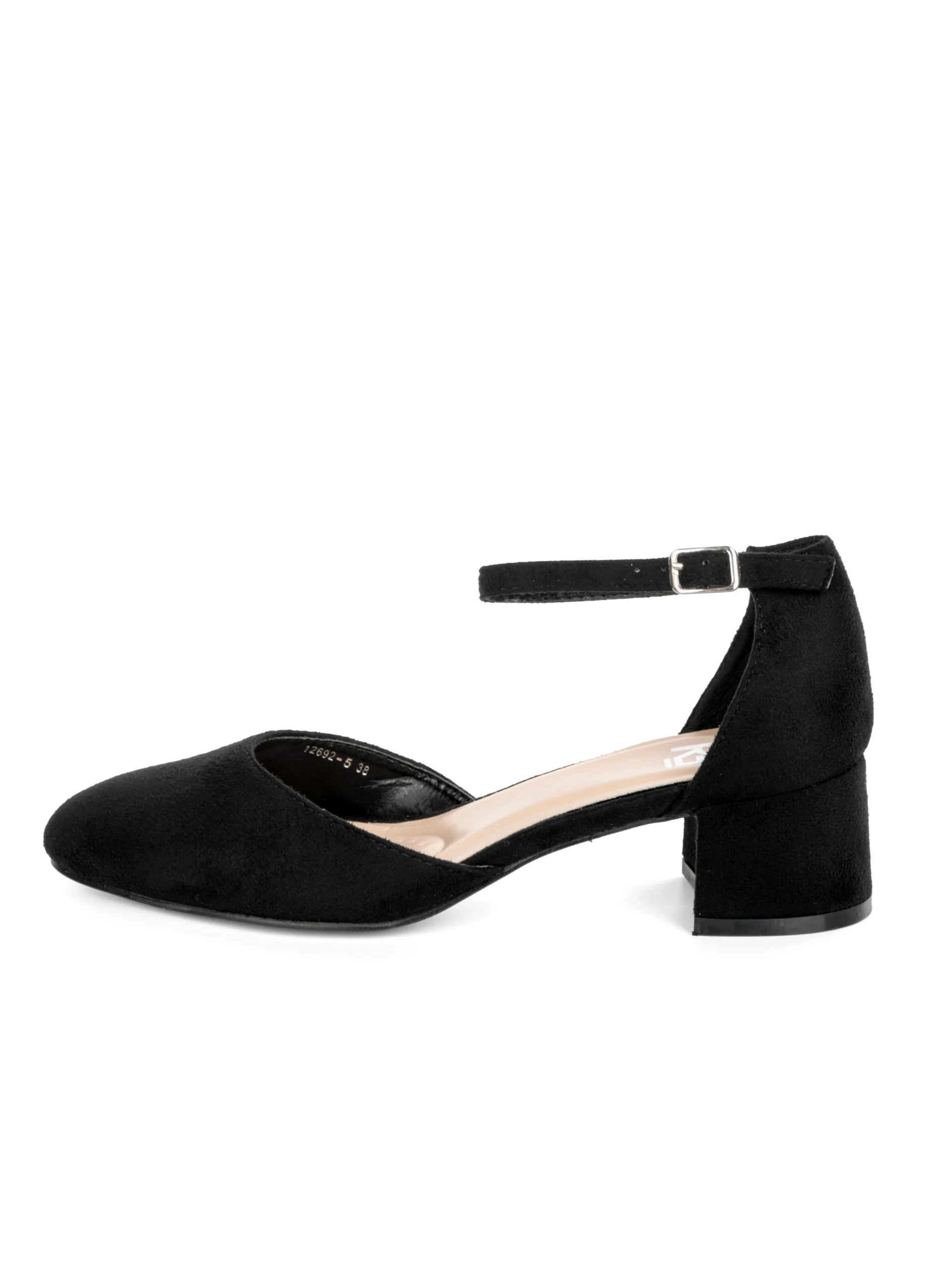 Tacones, Zapatos de Tacón Mujer, 4 cm Tacón Bloque, Negro/Beige, Piel sintética/Microfibra, 12692