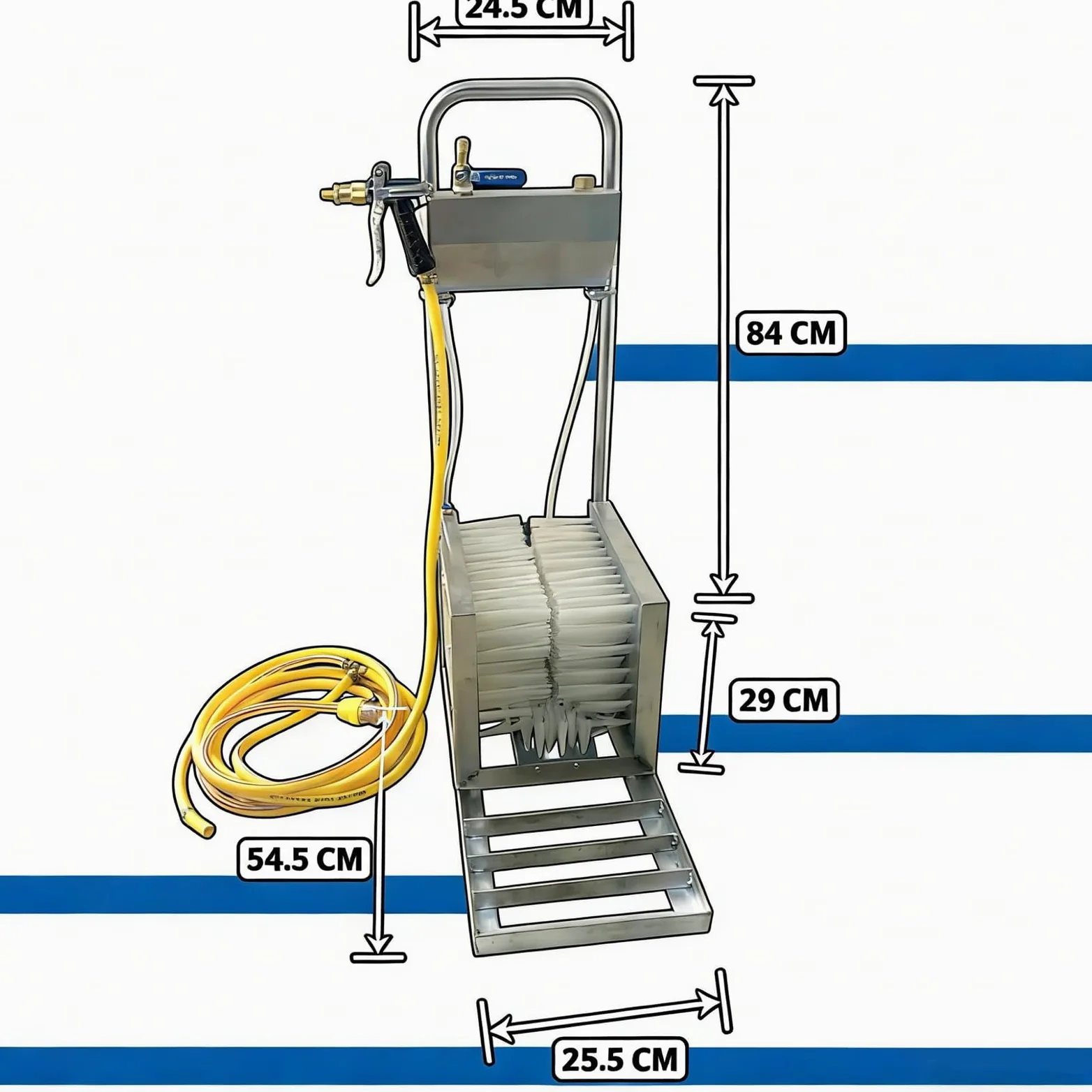 Limpiador automático de calzado con spray de agua y manguera, cepillo de acero inoxidable para eliminar barro en granjas