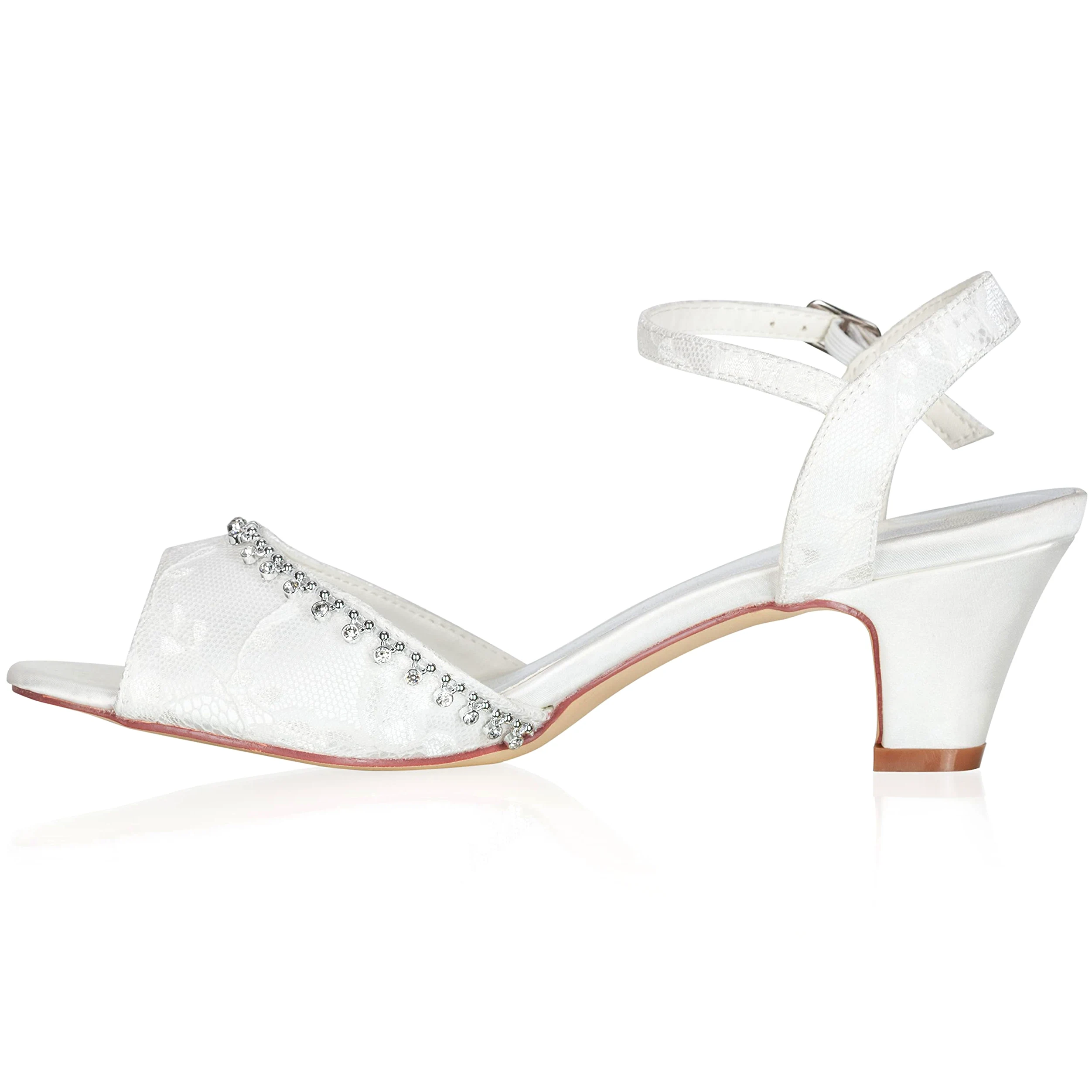 JIAJIA 8964 Zapatos de Novia para Mujer Peep Toe Bloque de 5 cm Tacón bajo Encaje Satén Bombas Sandalias Zapatos de Boda