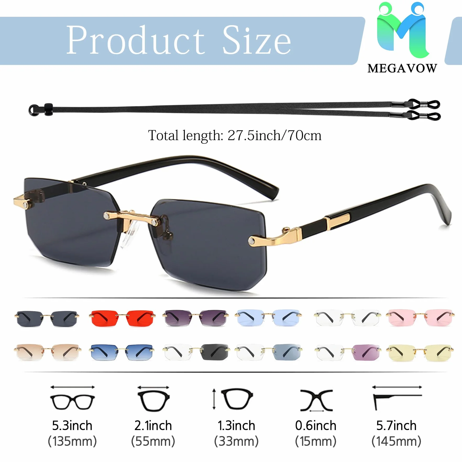 Gafas de Sol Sin Montura Rectangulares Retro Vintage Protección UV para Mujer Hombre