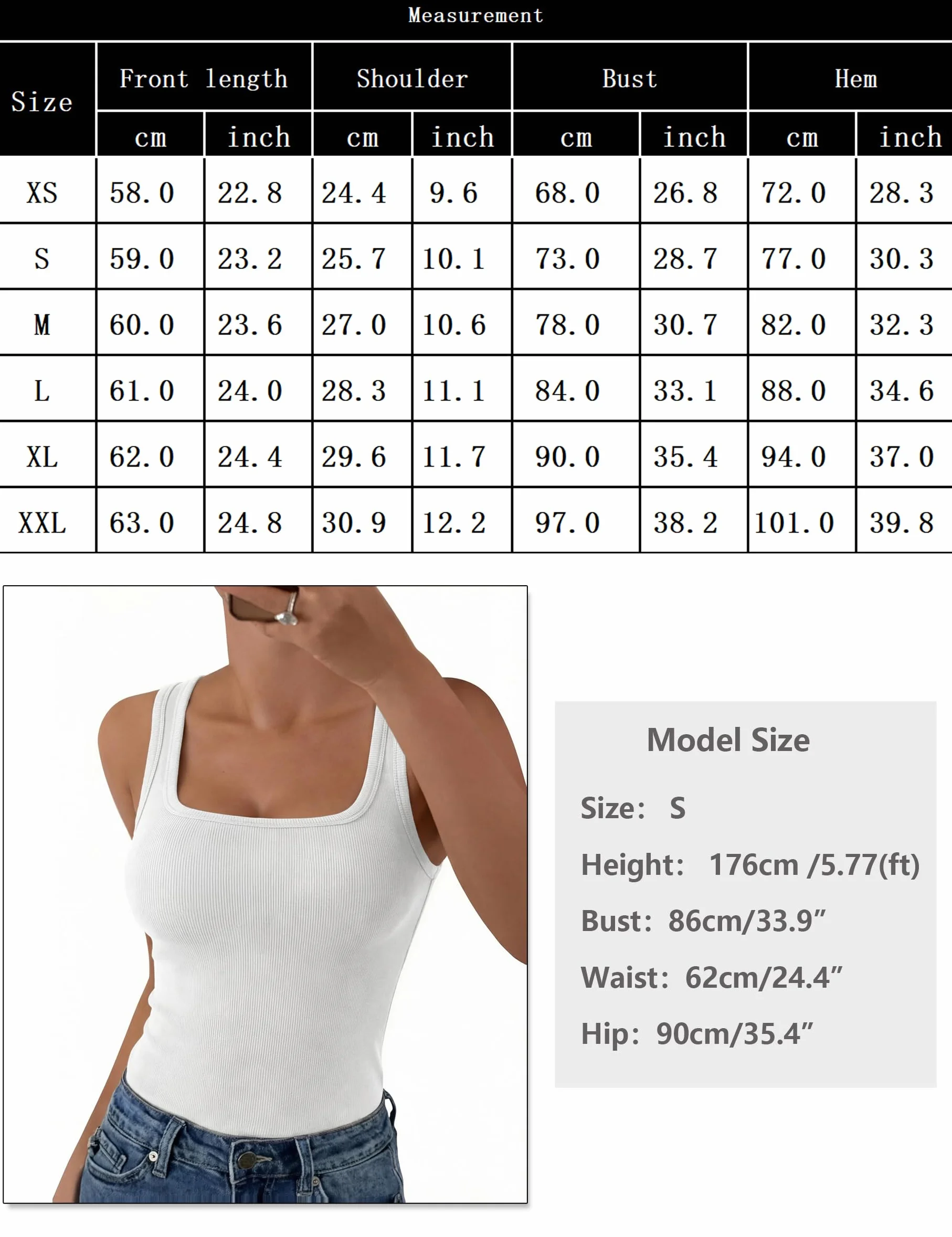 Aottori Camiseta sin Mangas Mujer Tank Top Ajustado Elegante Cuello Cuadrado