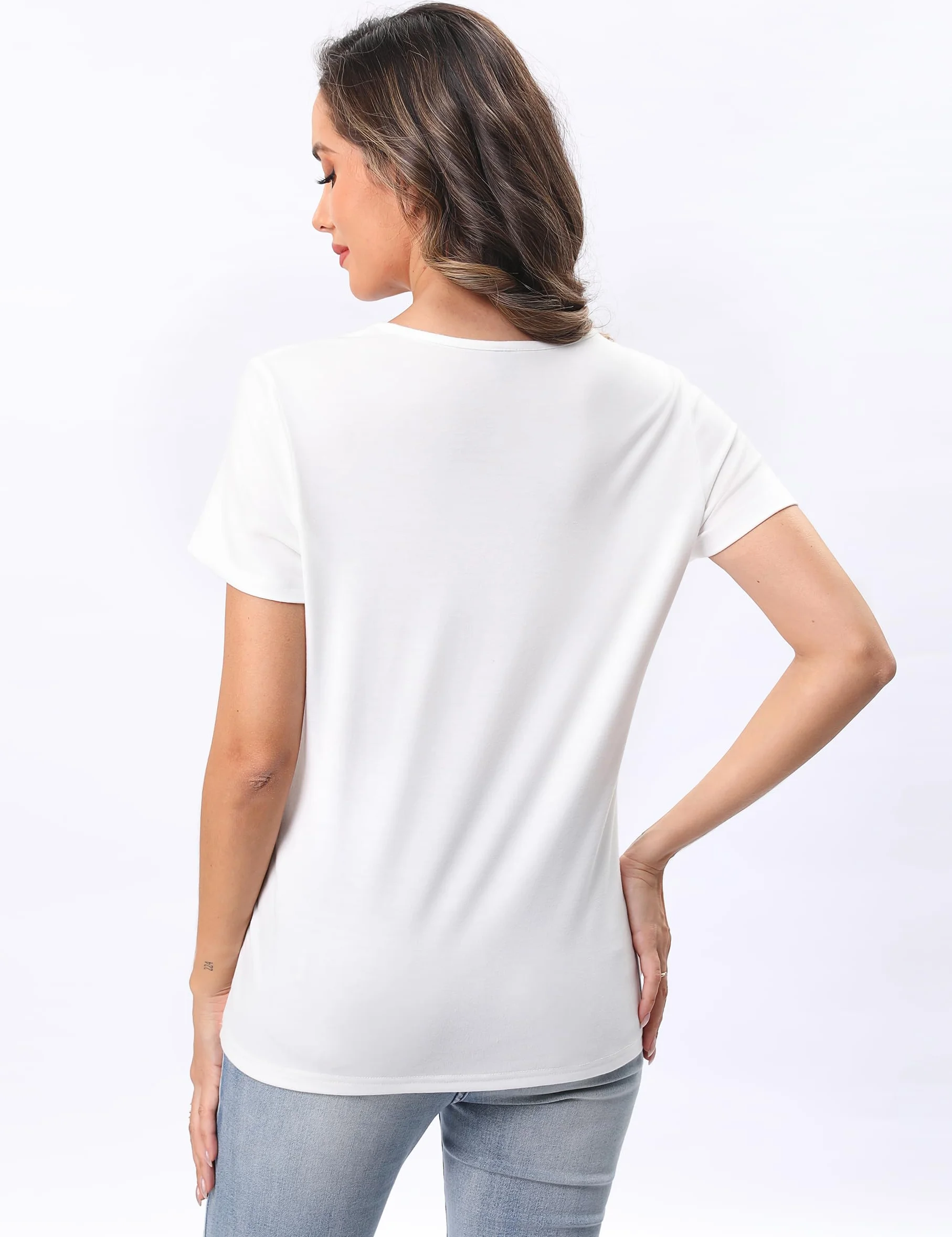 Litherday Camiseta de Mujer de Manga Corta Verano Top con Cuello Redondo y Detalle de Abertura Blusa Casual Elegante para Diario y Oficina