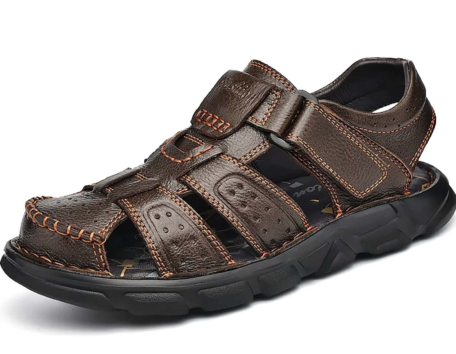 Sandalias de Cuero Hombre Punta Cerrada Al Aire Libre Sandalias de Senderismo Zapatos de Verano Ajustables Playa