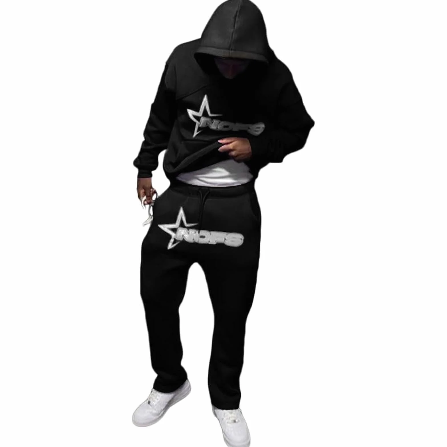 Generisch NOFS Track Suit Chándal para hombre, pantalones de chándal para hombre, pantalones de chándal para mujer, estampado de letras, sudaderas sueltas y pantalones de chándal Y2k Hip Hop