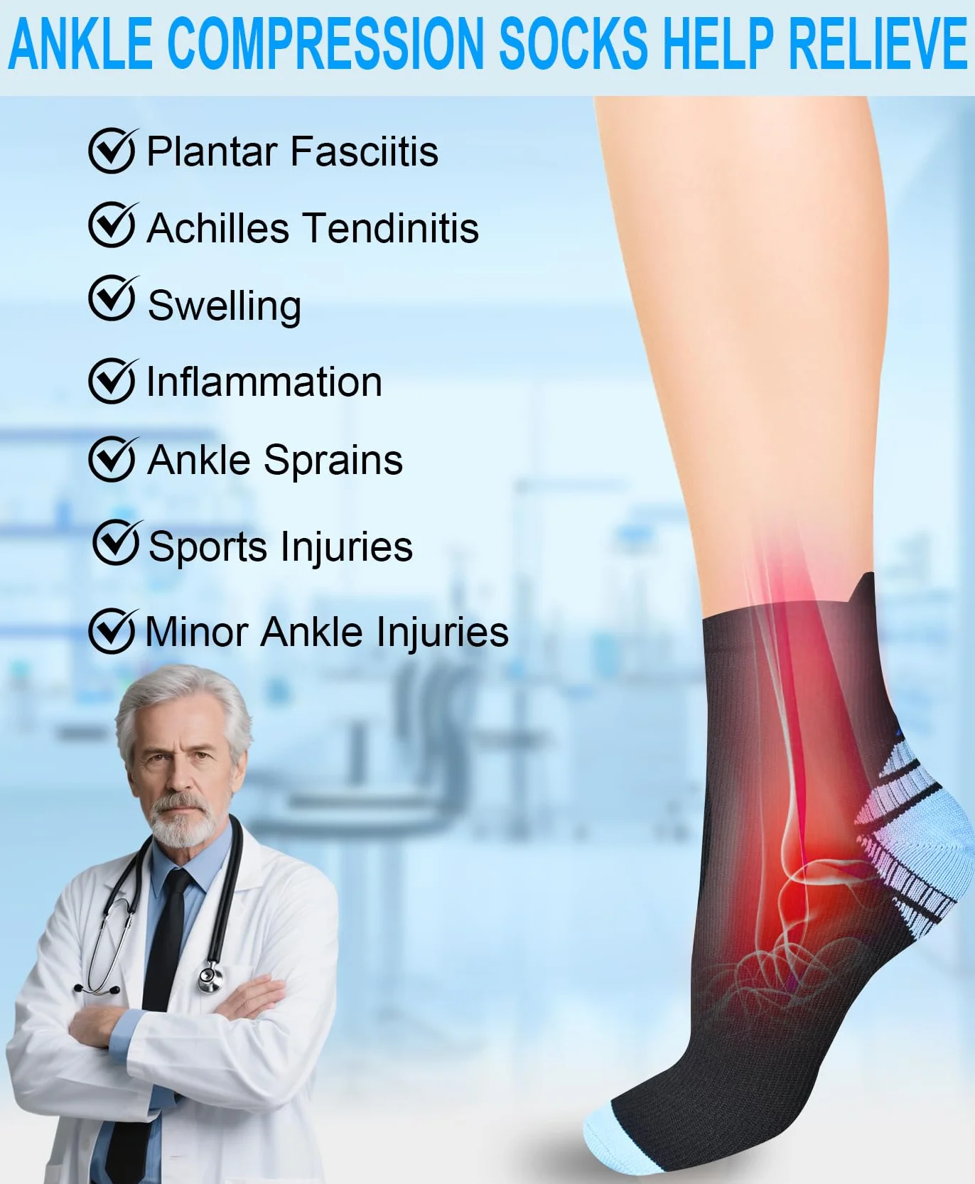 Calcetines de Compresión Tobilleros Hombre Mujer Fascitis Plantar Soporte Arco Deporte Trail Running Ciclismo Senderismo