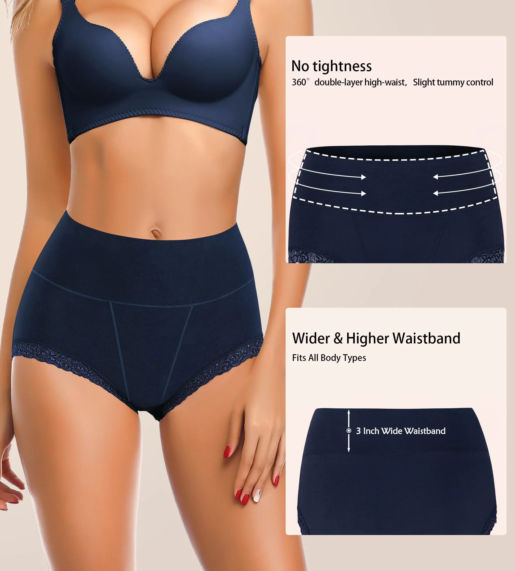 Ropa interior de algodón para mujer, suave, elástica, control de abdomen, cómoda, sin rollitos, pantalones cortos