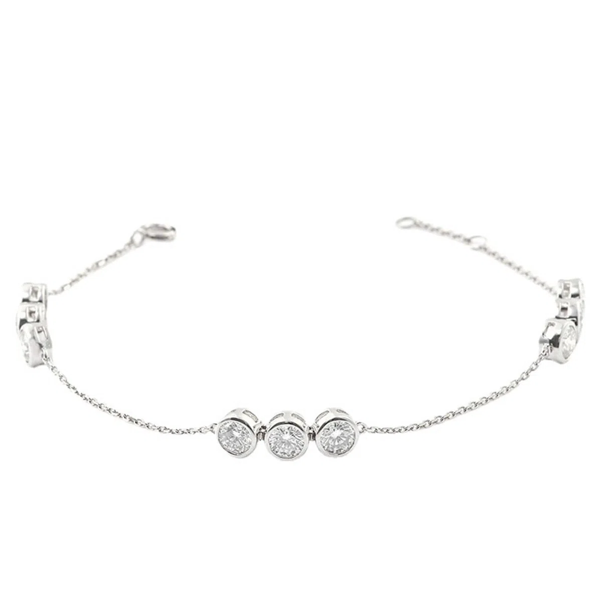 Pulsera de moissanita, pulsera nupcial de oro blanco con eslabones redondos de moissanita de 4 mm para promesa de boda