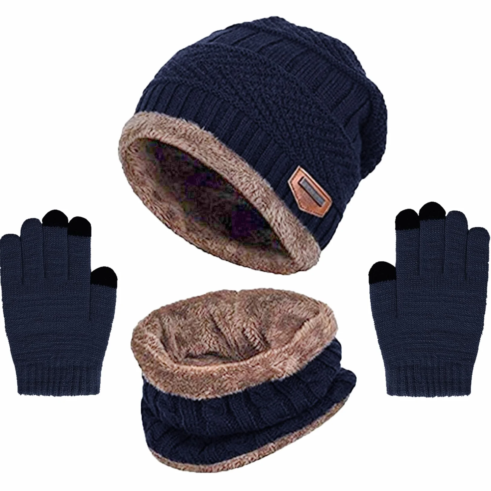 Conjunto de Gorro, Bufanda y Guantes 3PCs para Niños, Gorro de Punto con Forro Polar, Guantes Táctiles de Invierno