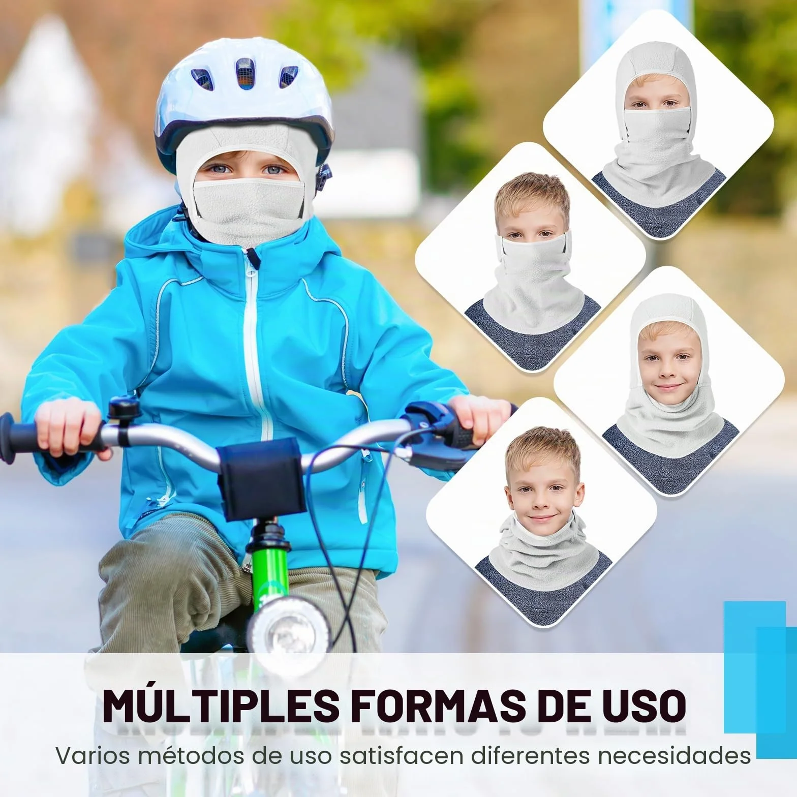 Pasamontañas Térmico Niños 4-13 Años, Máscara de Esquí Ciclismo con Forro Polar y Calentador de Cuello