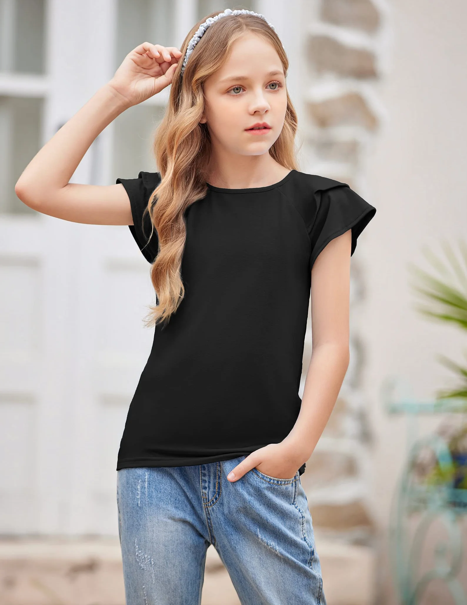 Arshiner Niña Camiseta Manga Ondulada Verano Manga Corta Tops Moda Casual Tshirts para Niñas 3-13 años
