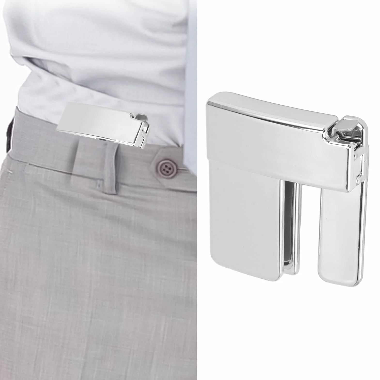 Ajustador de cintura, pantalones con hebilla de clip retráctil para cintura, multifunción, hebilla con clip para cinturón, pantalones, hebilla con clip retráctil para la vida (Plata)