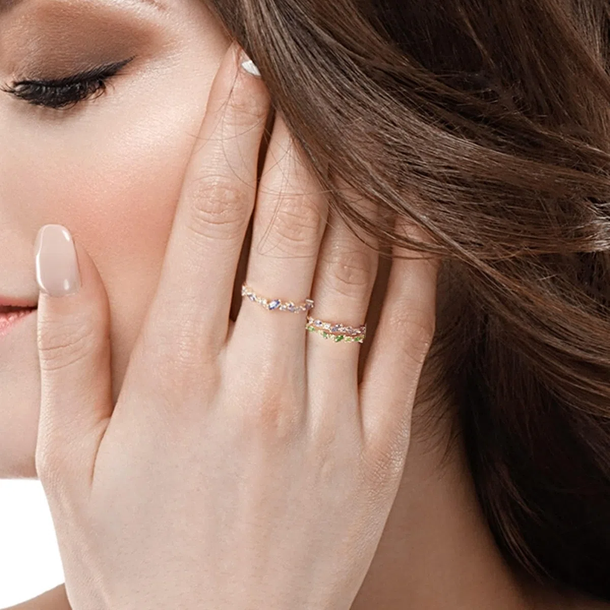 Anillo de oro amarillo de 9 K/14 K para mujer, verde esmeralda artificial, ajustable, apilable, anillo abierto, anillo para pareja, anillo peridoto para mujer