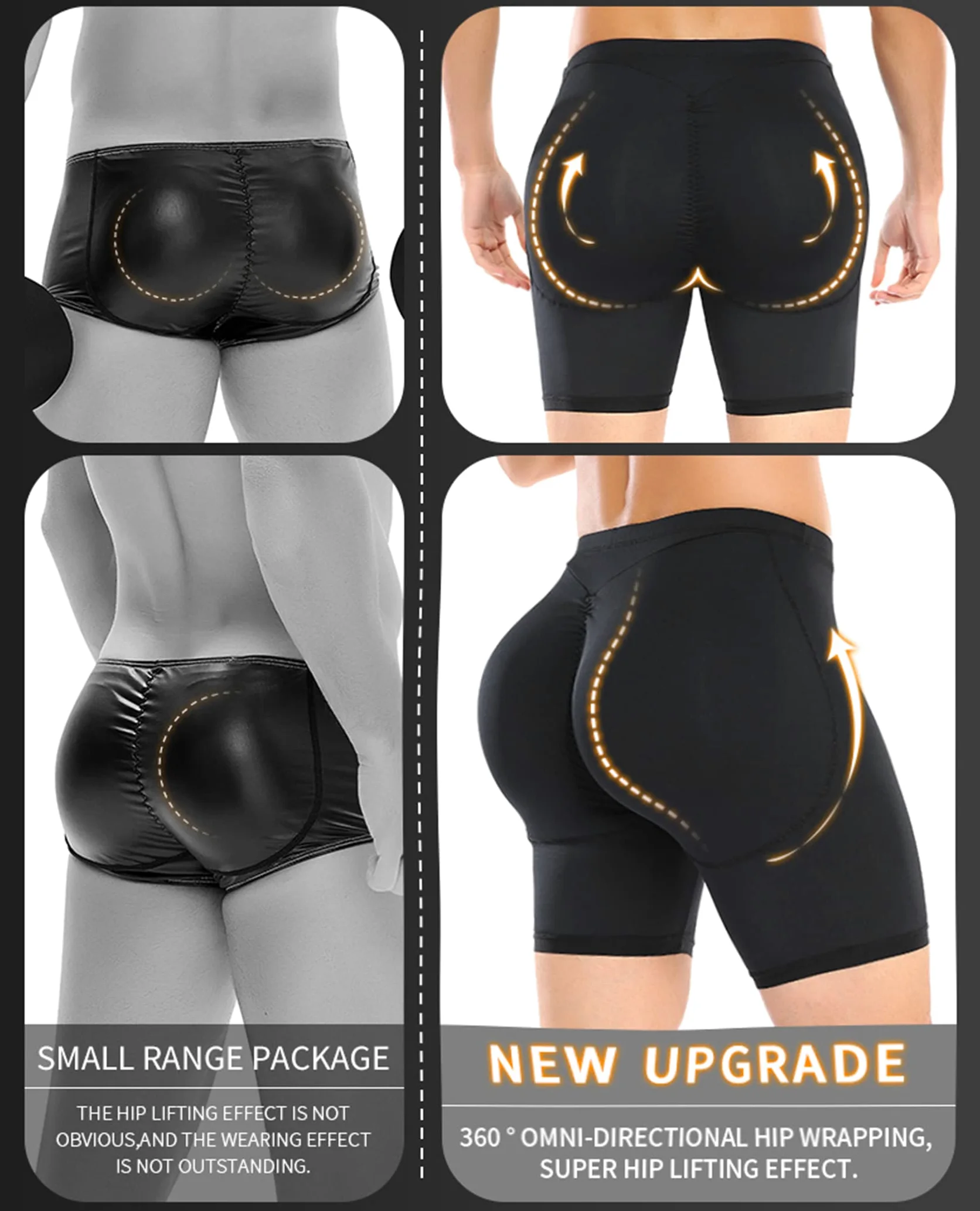NLAVW Shorts Shorts de Shorts del Cuerpo de los Hombres 4xl-6XL, Shorts Shorts Shorts Breast Shorts Butt Booster Ropa Interior Hip-up Shaper Shaper Shaper Boxer,Negro,3XL