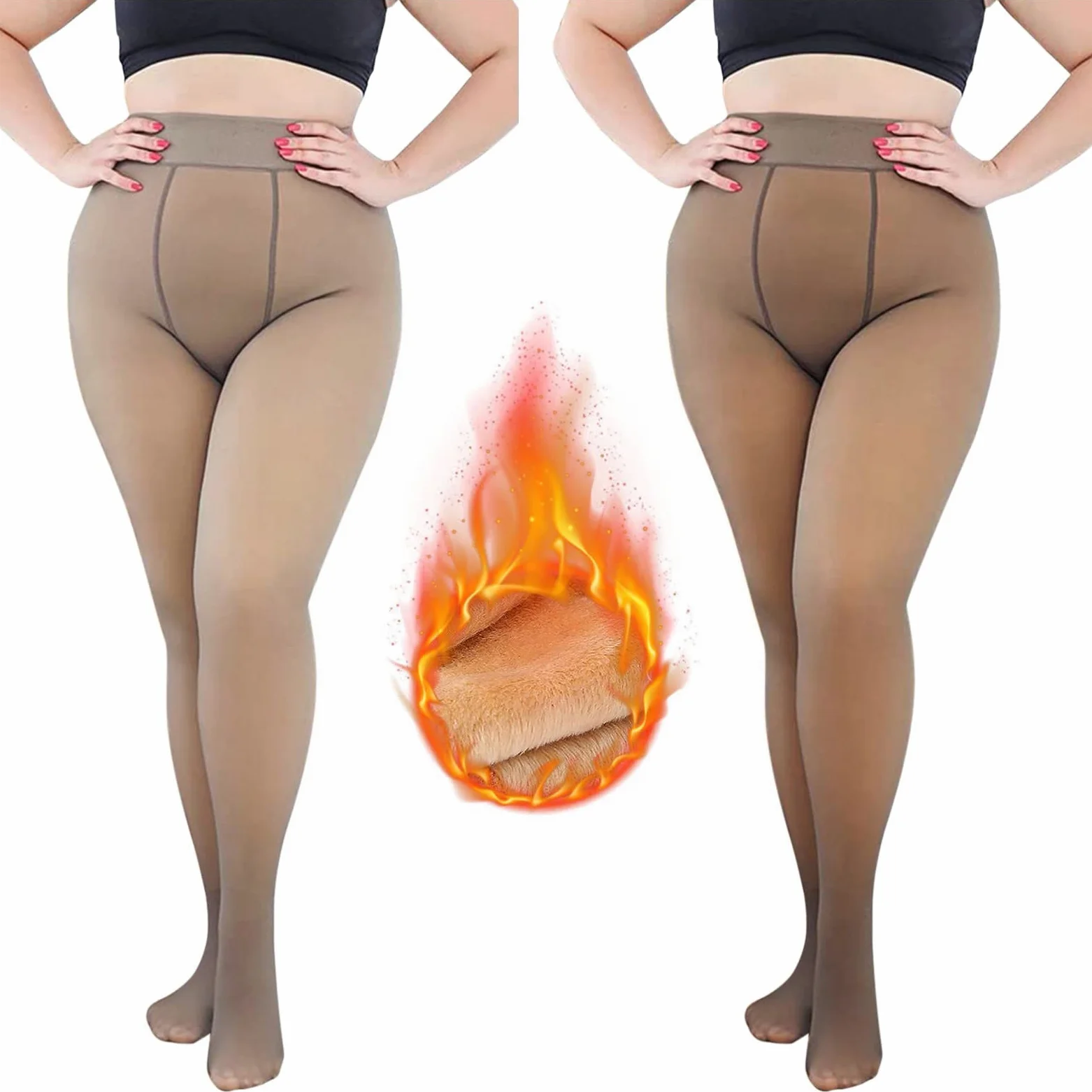 MJGkhiy Medias de forro polar para mujer, medias efecto velado, medias de talla grande, curvadas, medias térmicas sin costuras elegantes, cálidas, acolchadas, medias elásticas de forro polar con forro