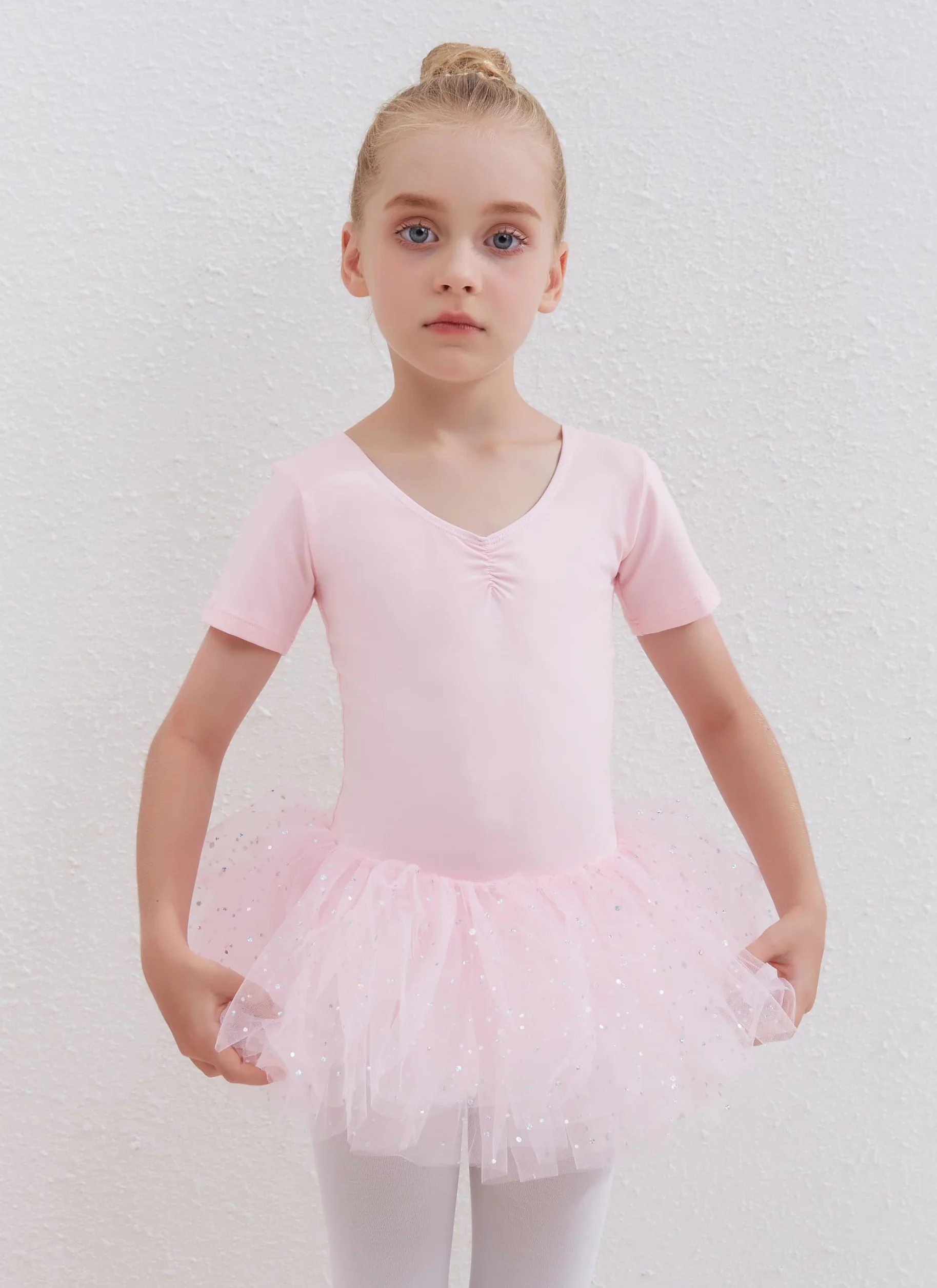 Ropa de Ballet para niñas Vestido de Ballet Maillot de ballet de algodón Manga corta Maillot de baile para niños con falda de tutú