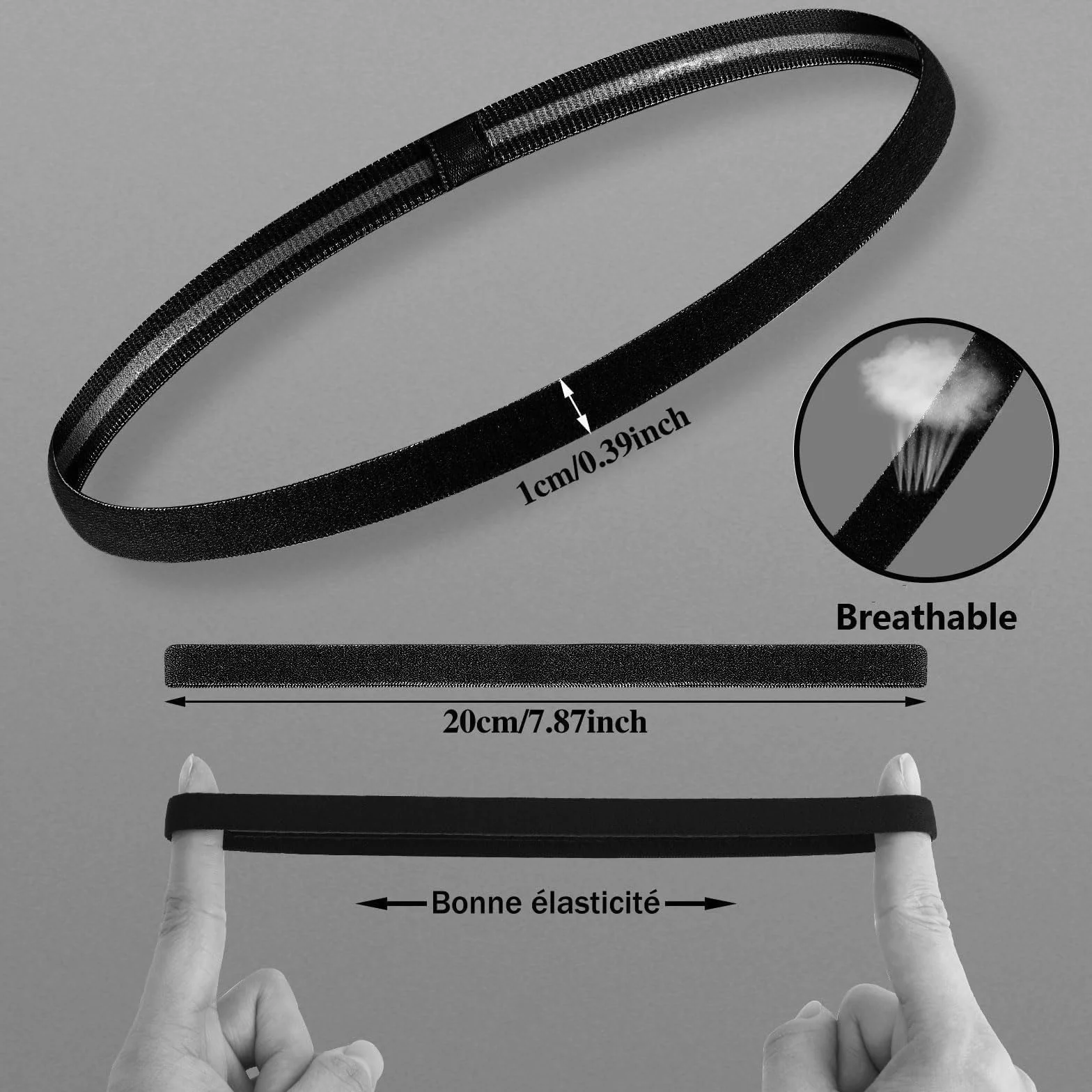 Diadema Deportiva Antideslizante Elástica 9 Piezas, Cinta Pelo para Yoga y Fitness (Negro)