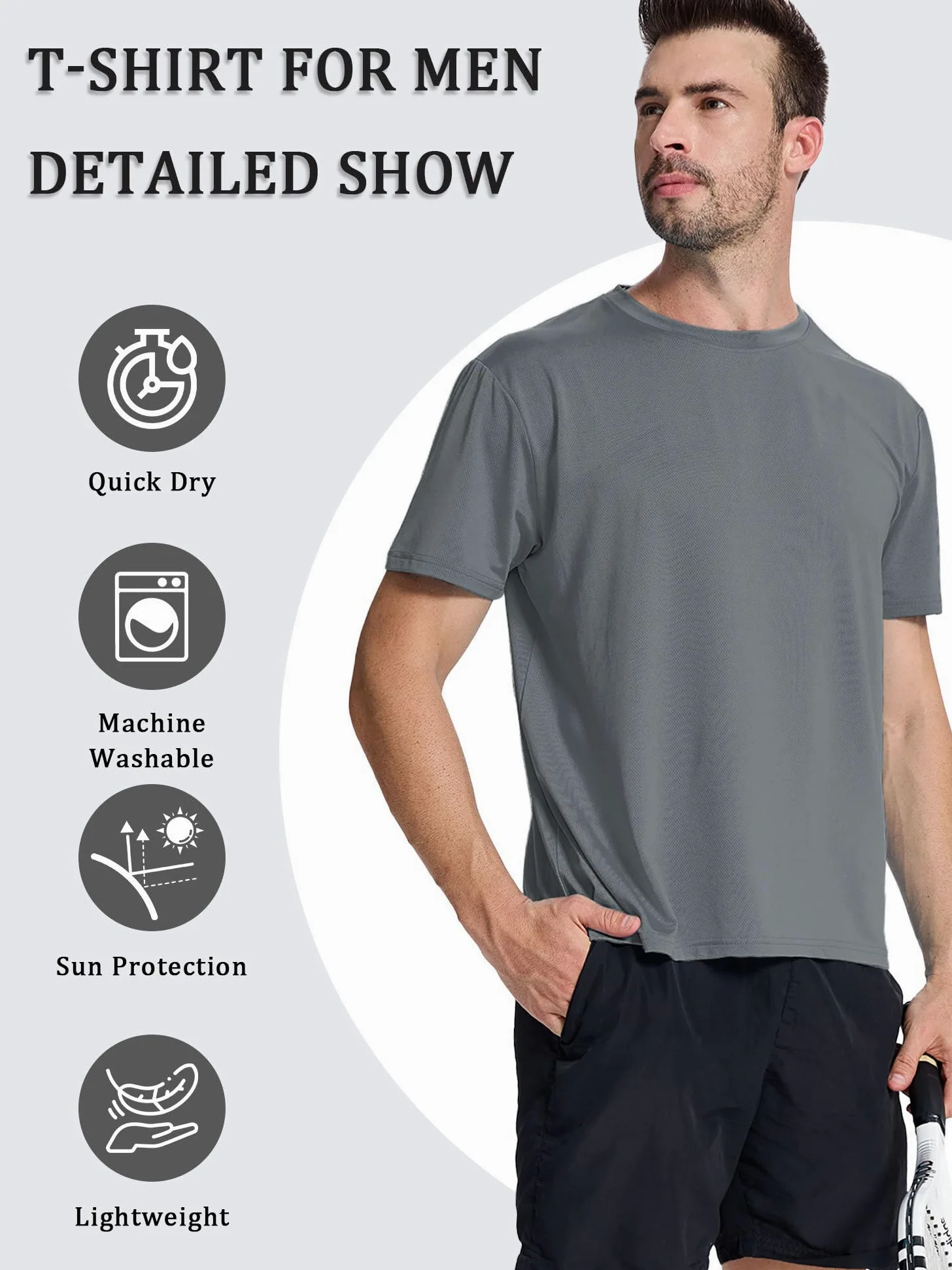 ANGEL CITIZ Paquete de 5 o 3 camisetas para hombre, ajuste seco, camisetas de gimnasio que absorben la humedad, ropa de entrenamiento, camisetas lisas