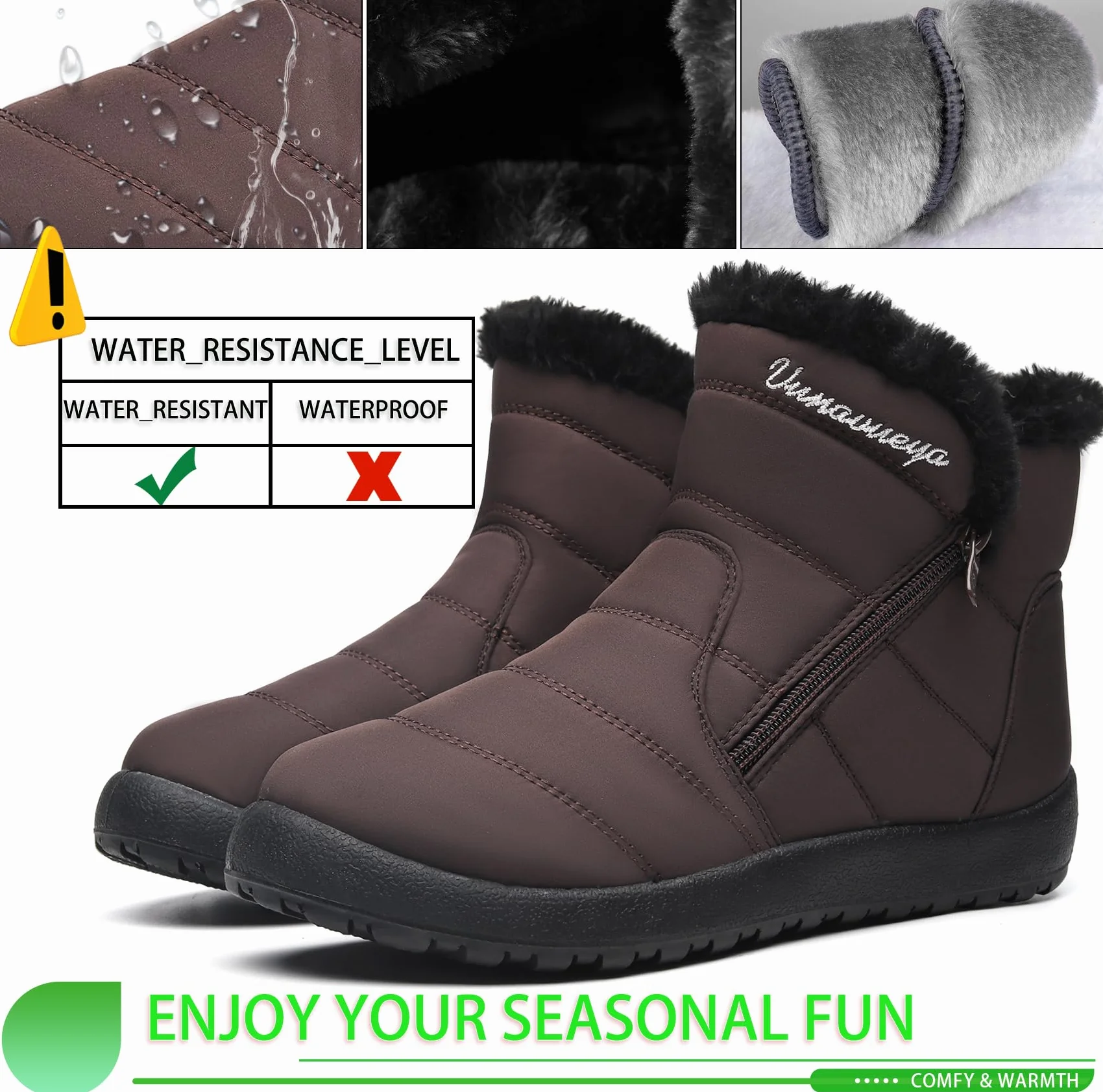 Zapatos Invierno Mujer Botas de Nieve Forradas Calientes Zapatillas Botines Planas Con Cremallera Casuales Boots para Mujer 35-42