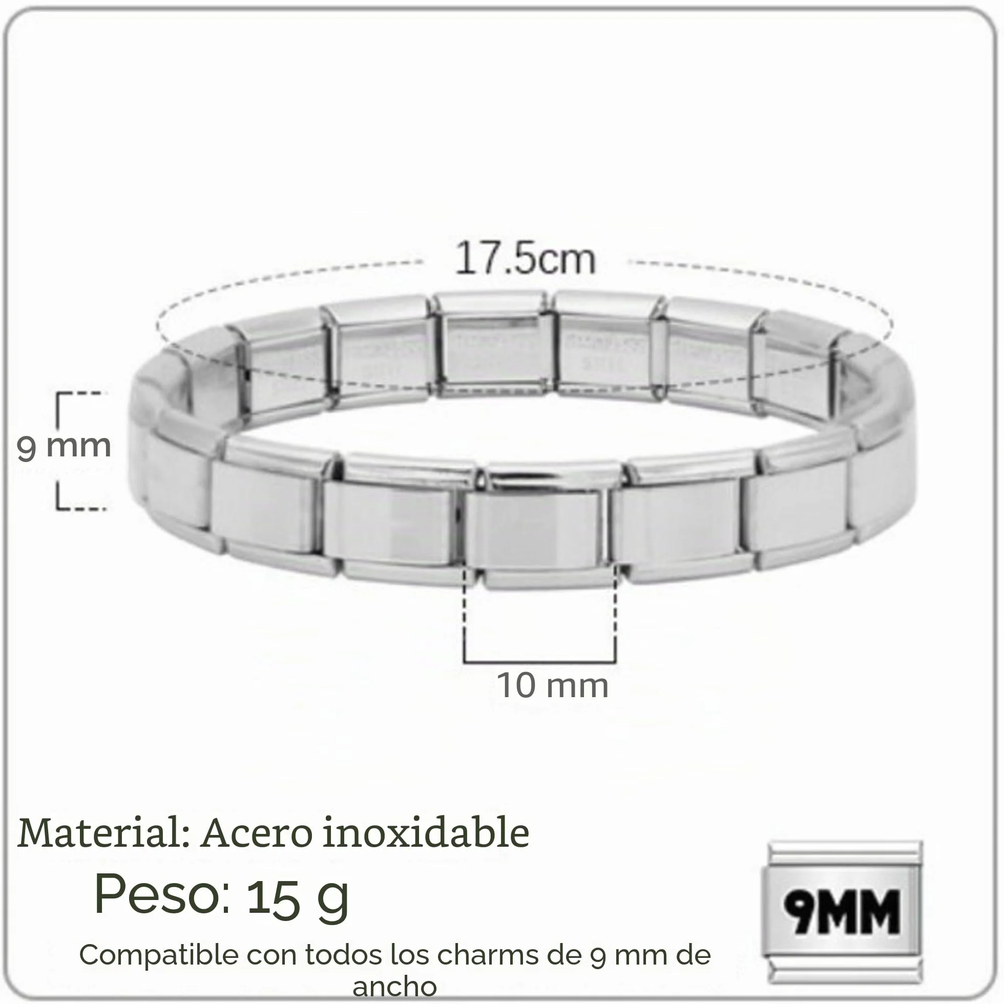 Quiges Dije Acero Inoxidable Link 9mm compatible con pulseras del estilo de Nomination #45