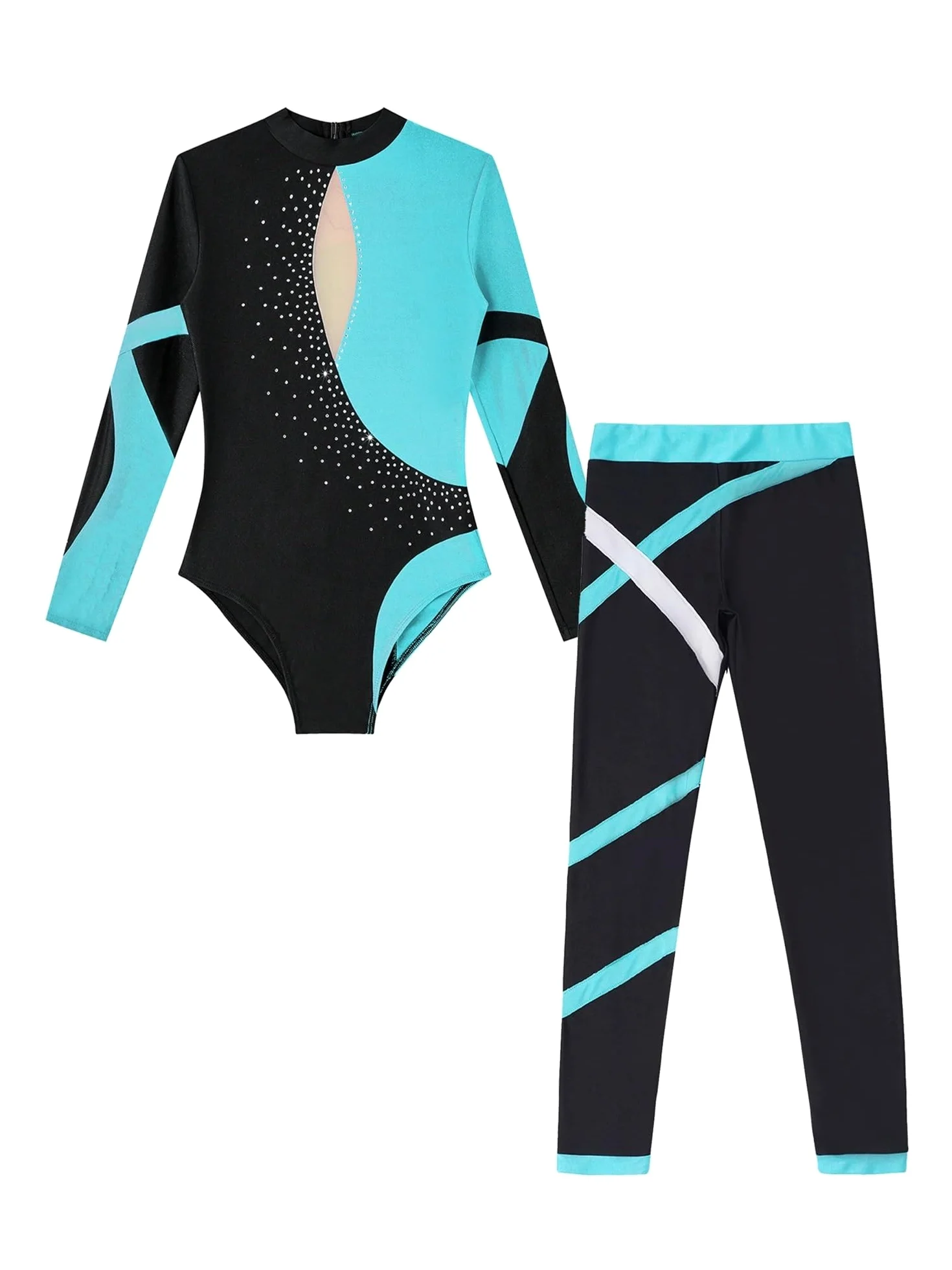 Maillot Gimnasia Mono de Gimnasia for niñas, Manga Larga, Brillantes Diamantes de imitación, Mallas de Ballet y Gimnasia con Leggings for Yoga, Patinaje Maillot De Danza Gimnasia(14)