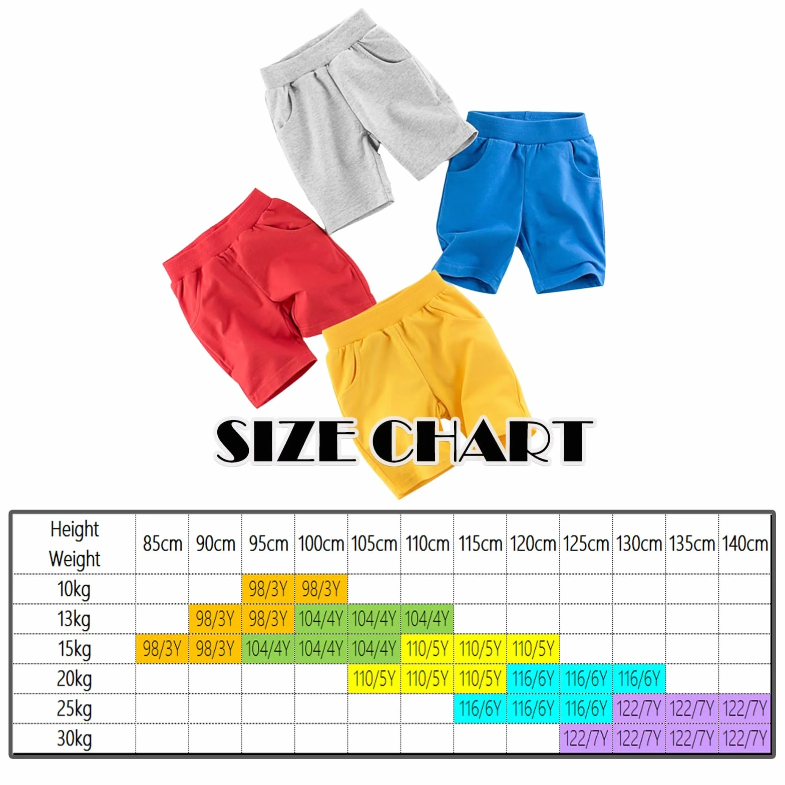 Pantalones Cortos Niño Algodón Cintura Elástica 2 Bolsillos Pack de 3