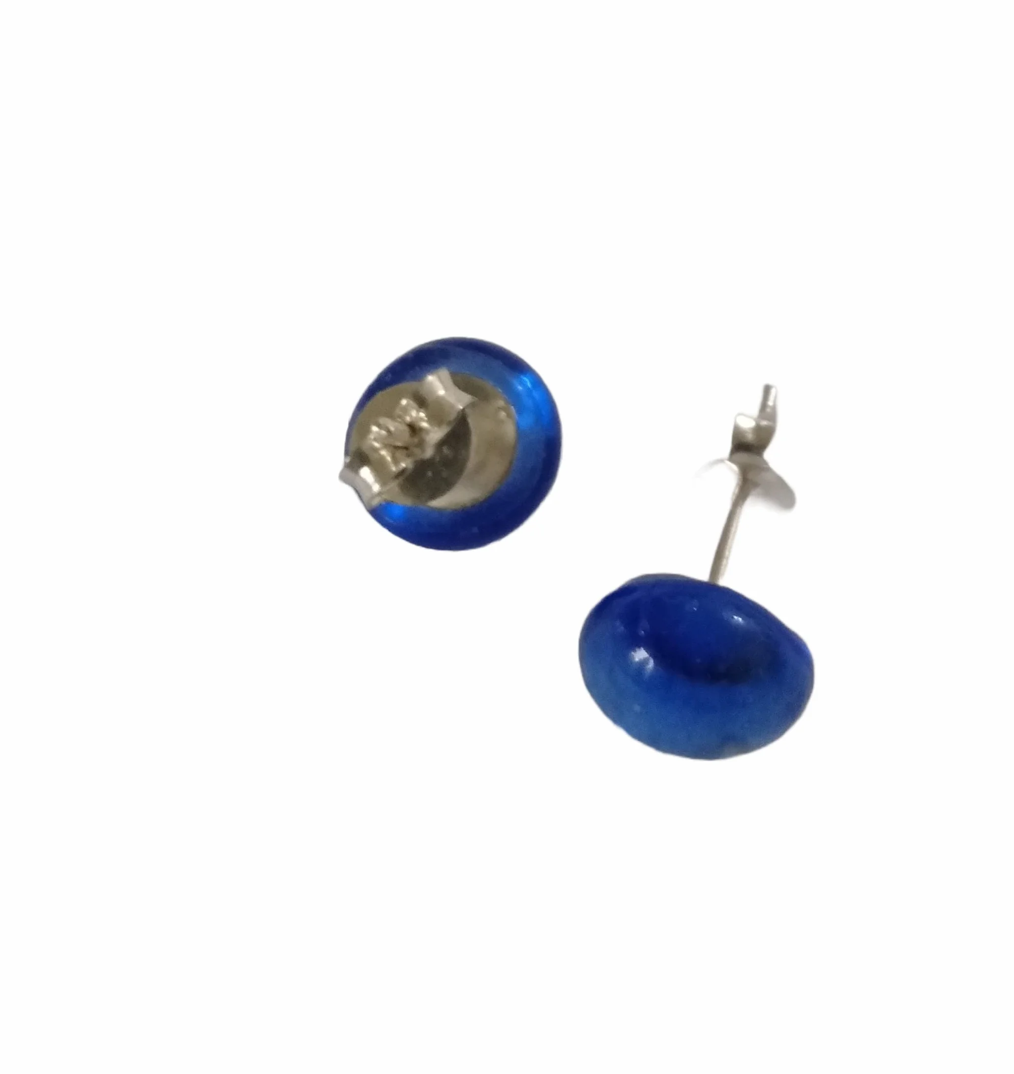 Pendientes de vidrio artesanal azul transparente