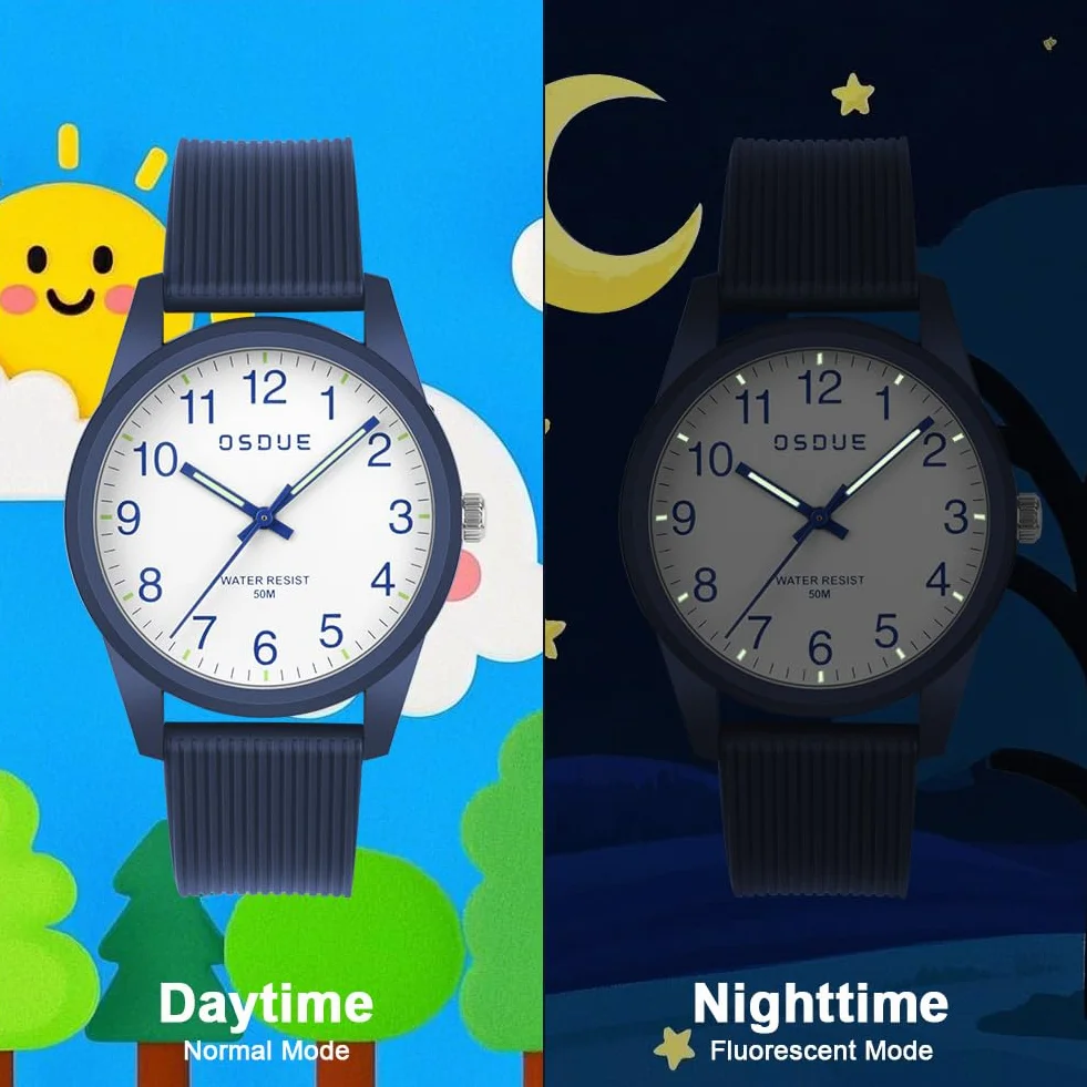 OSDUE Reloj para NiñOs, 5ATM/50M Impermeable Fácil de Leer Relojes de Pulsera con Correa Suave, Reloj de Pulsera Analógico para Niños Niñas Regalo de CumpleañOs para 4-18 Años