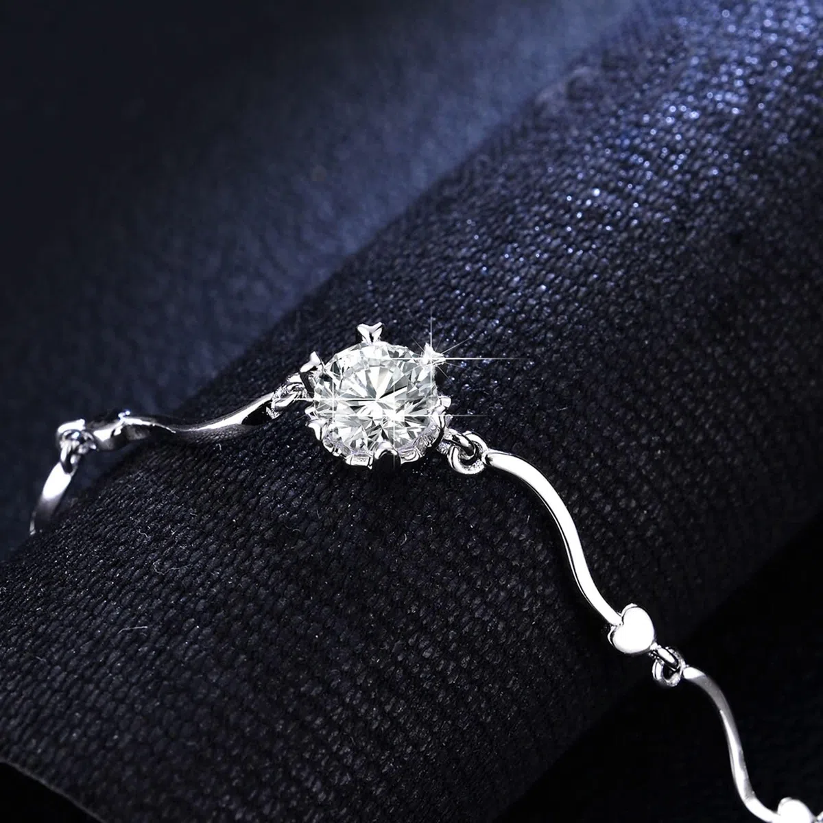 Pulsera Mujer de Oro Blanco 9K / 14K / 18K, Redondo con Diamante Creado de 1ct, Cadena Extensible 16 CM + 5 CM, Pulseras Mujer Plata