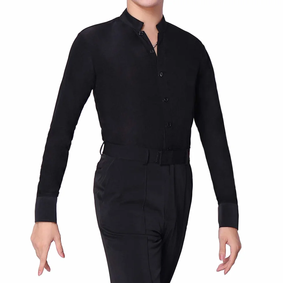 HAORUN Camiseta de baile latino para hombre manga larga negra