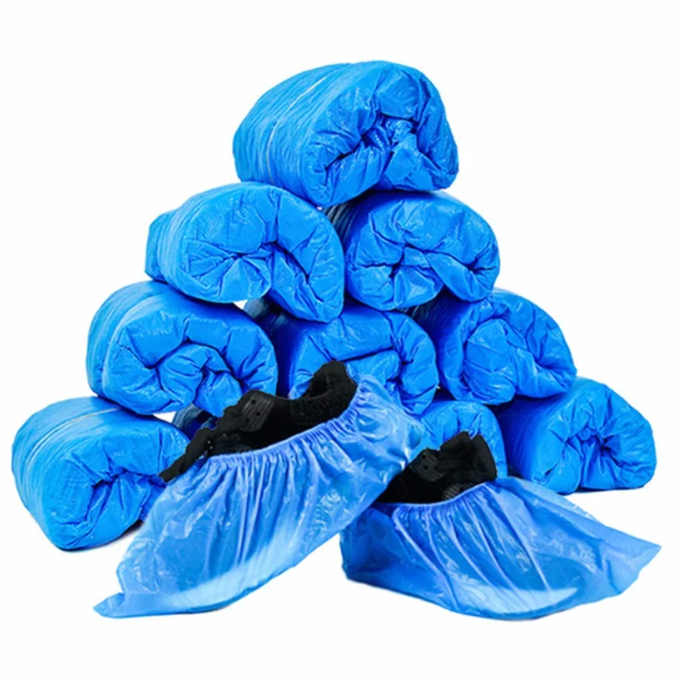 LANZI 100 Piezas Cubiertas de Zapatos Desechables Cubiertas de Botas Impermeables de Zapatos Antideslizantes con，Engrosada a Prueba de Polvo(Azul)