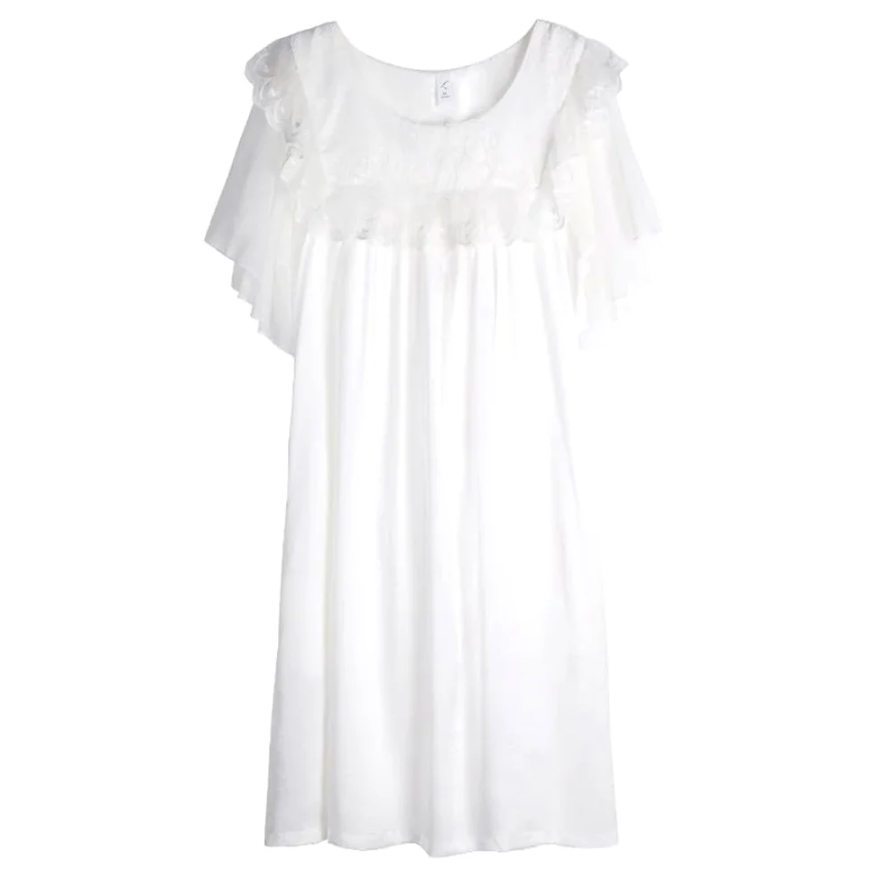 Camisón Para Mujer - Camisón De Encaje Con Cuello Redondo Y Volantes, Ropa De Dormir De Seda Suave, Camisón Largo De Princesa Bonita, Ropa De Dormir Vintage De Manga Corta, Ropa De Dormir Informa