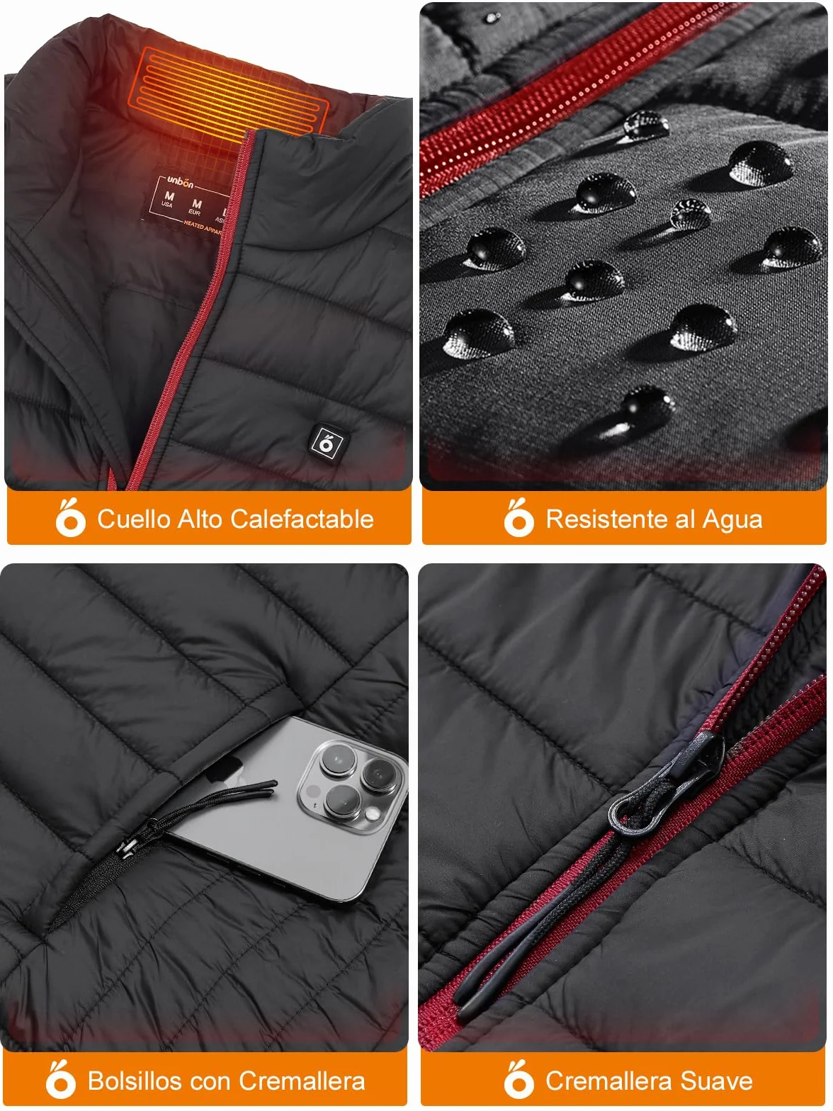 Chaleco Calefactable Mujer con Batería USB 10000mAh, 3 Temperaturas 6 Zonas de Calor para Moto Caza