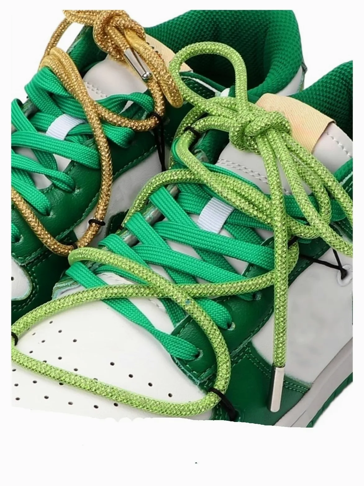 Cordones, Cordones Redondos de Diamantes imitación, Cordones Zapatos, con arcoíris, for Zapatillas, for, Cuerdas DIY(Green,140cm)
