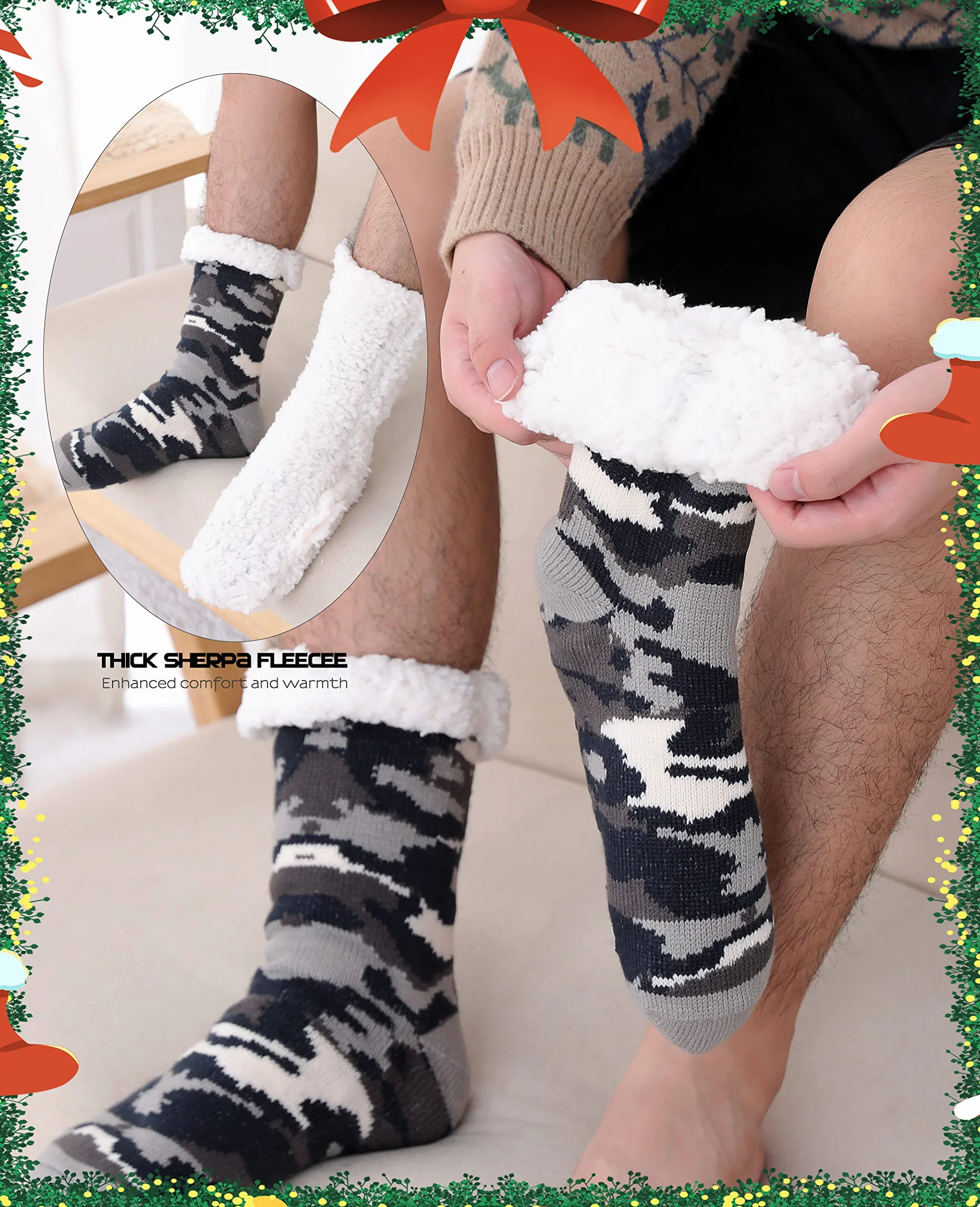 Hombre Navidad Calcetines Invierno Gruesos EU 38-46,Calentar Pantuflas de Estar,Por Casa Super Suaves Cómodos Calcetines Antideslizante