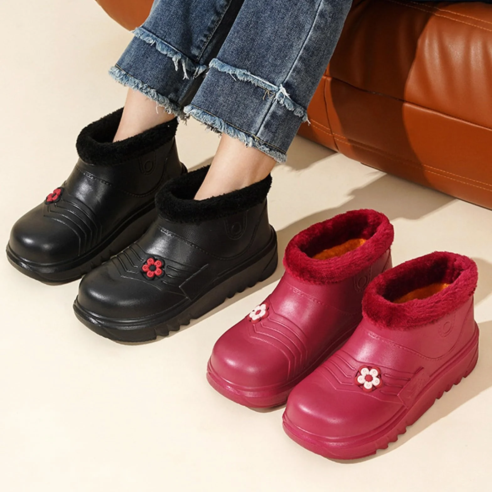 Botas de goma para mujer, forradas, botas de lluvia, botines de lluvia, impermeables, antideslizantes, zapatos de jardín, botas de goma cortas, botas de tobillo, botas de invierno, botas de goma