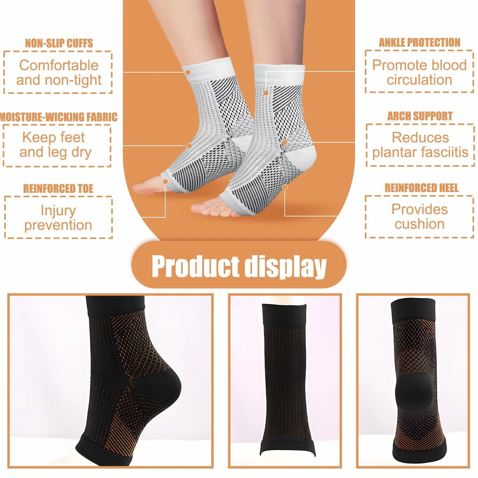 Calcetines de Compresión Ortopédicos para Hombre y Mujer, Soporte Tobillo Elástico, Fascitis Plantar