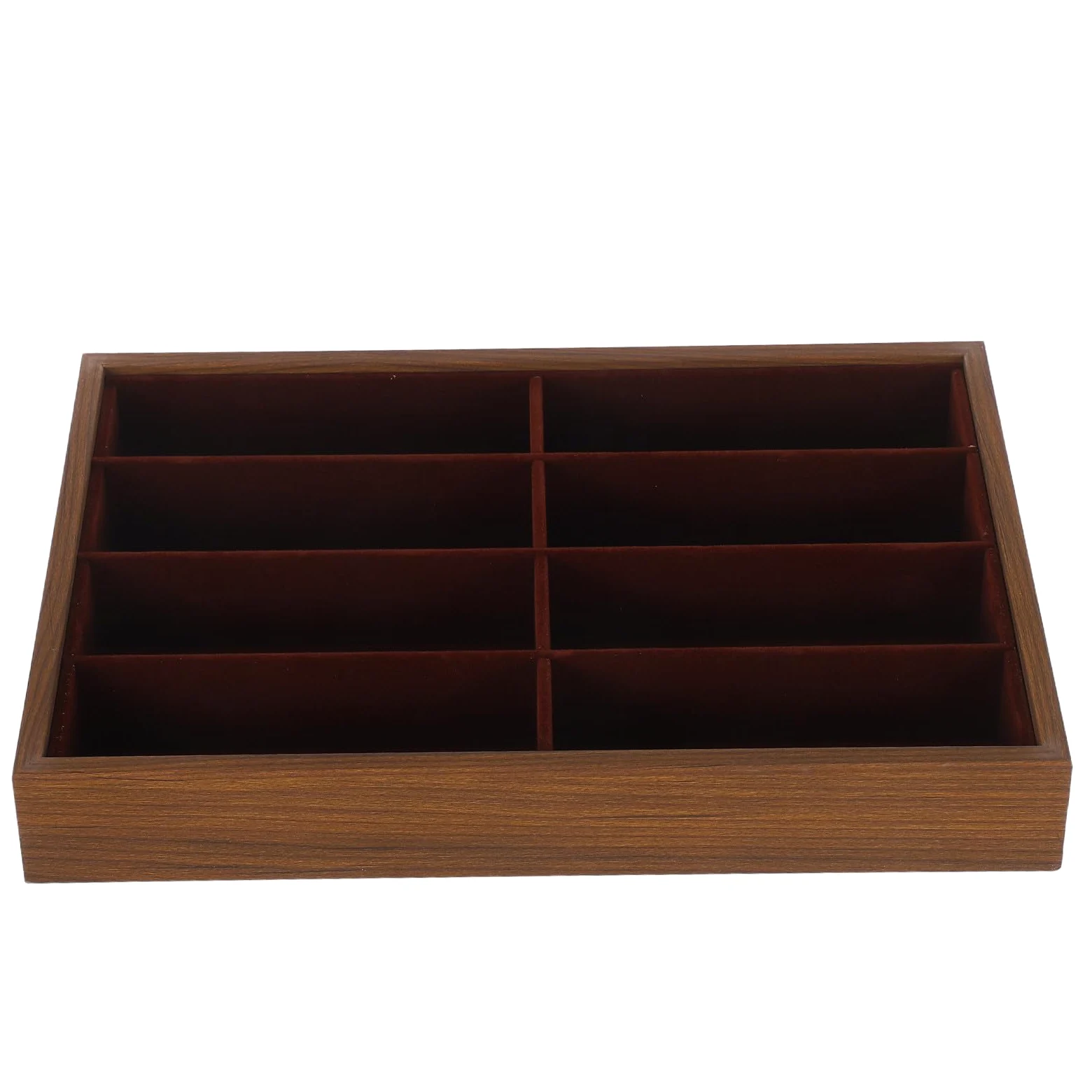 Estuche Organizador para Gafas y Joyas Forro y Compartimentos Múltiples en Madera de Nogal para Escritorio y Vitrina
