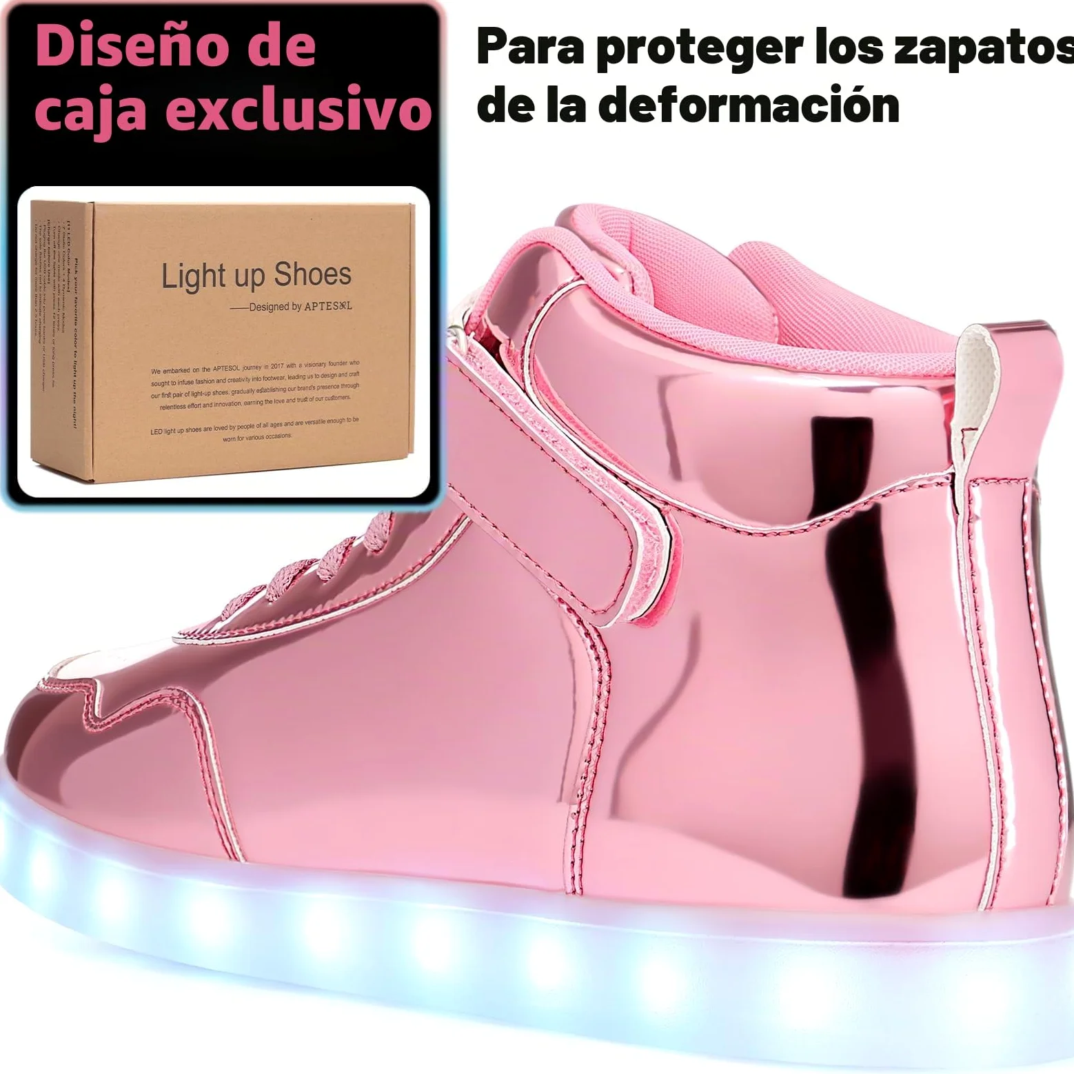 APTESOL 11 Modos LED Zapatillas, Zapatillas Altas con iluminación para Hombres y Mujeres, Zapatos con Luces Intermitentes Recargables por USB