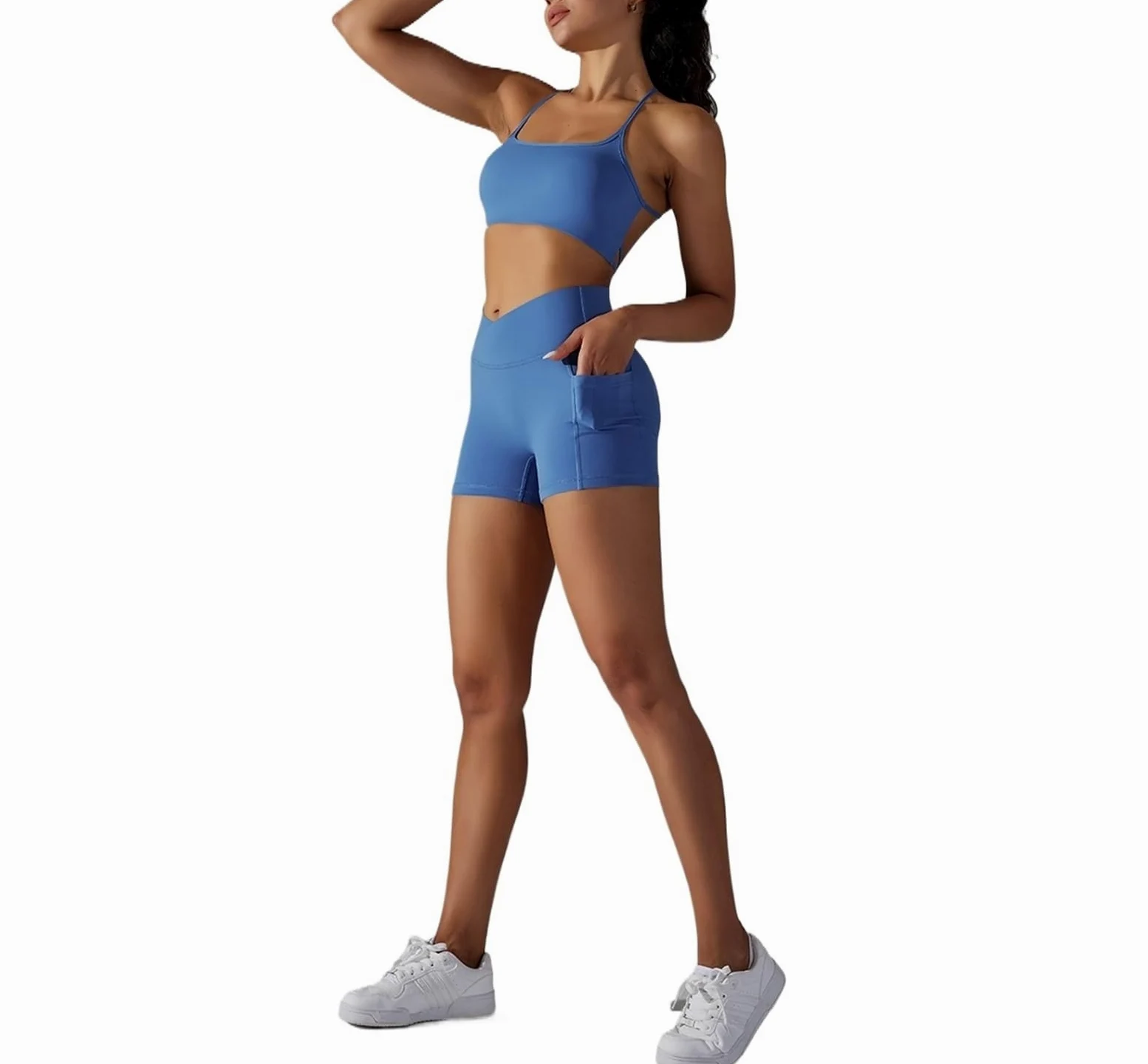 Conjuntos de yoga para mujer, sujetador deportivo con espalda de belleza, ropa deportiva para correr, pantalones cortos, traje de entrenamiento