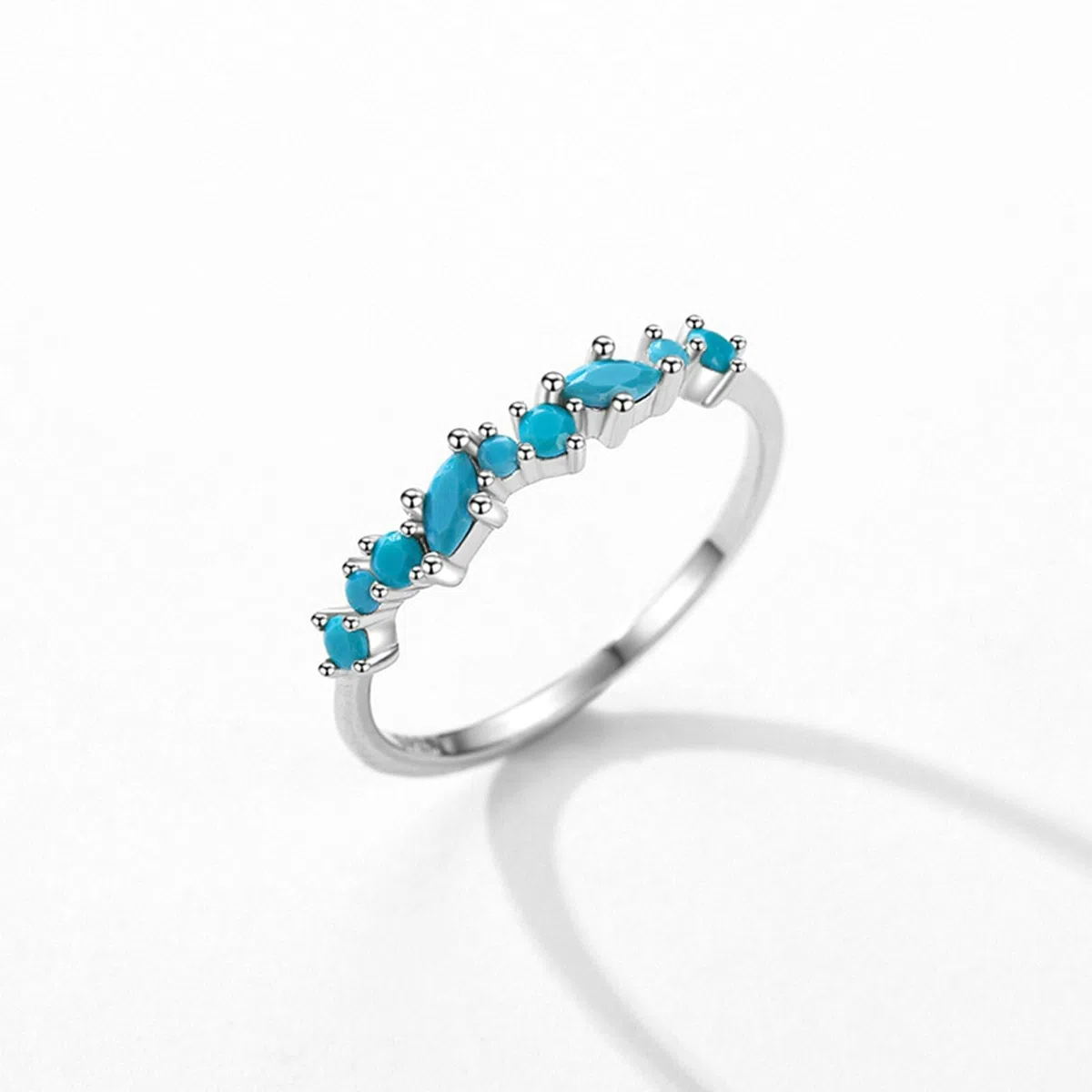 Alianzas de boda para mujer, anillo de compromiso de oro blanco de 18 quilates, simple marquesa, redondo, turquesa, anillo de boda de oro blanco para mamá, novia, novia
