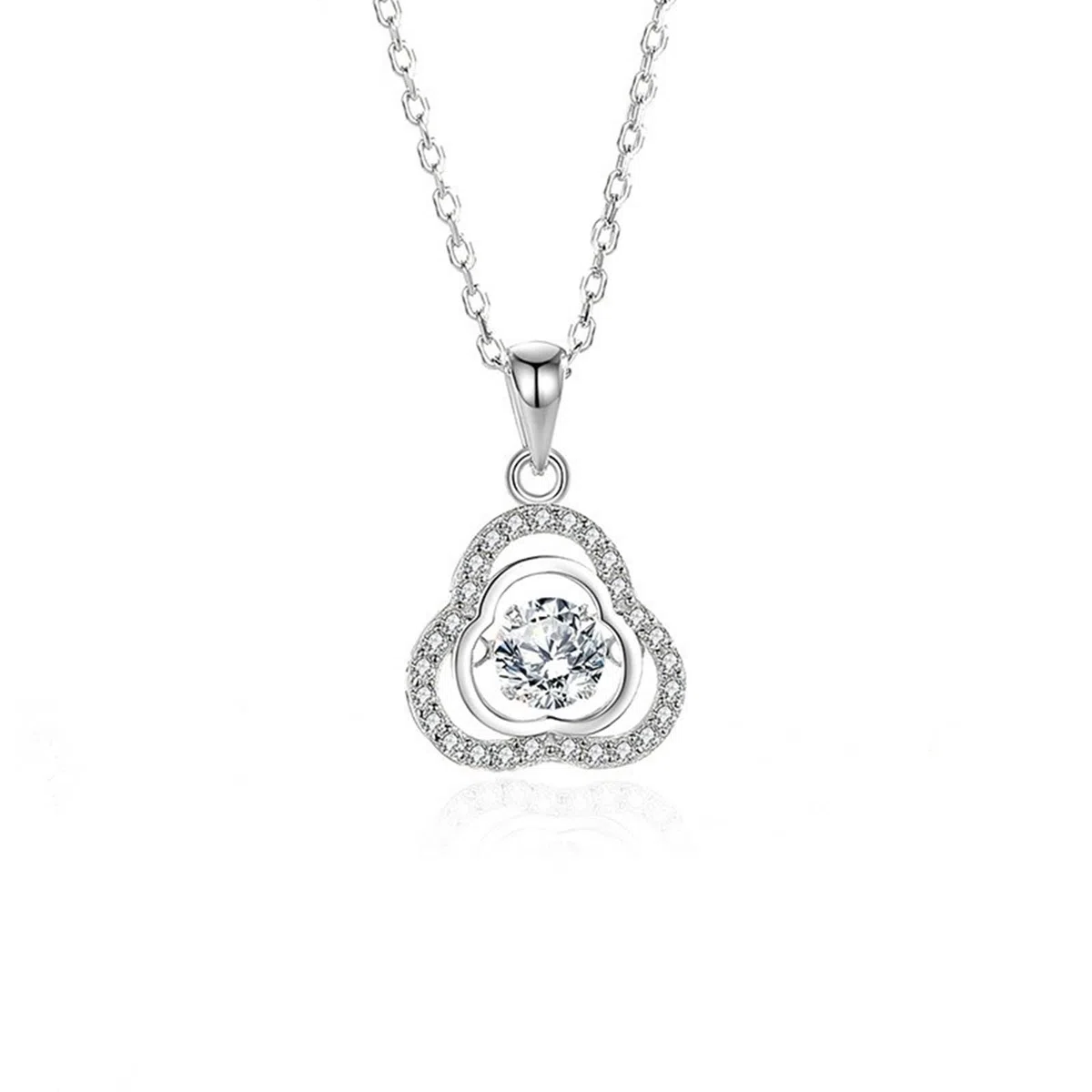 Collar de oro blanco de 9 K/14 K/18 K/oro rosa/PT950, colgante de trébol de flores, 45 cm