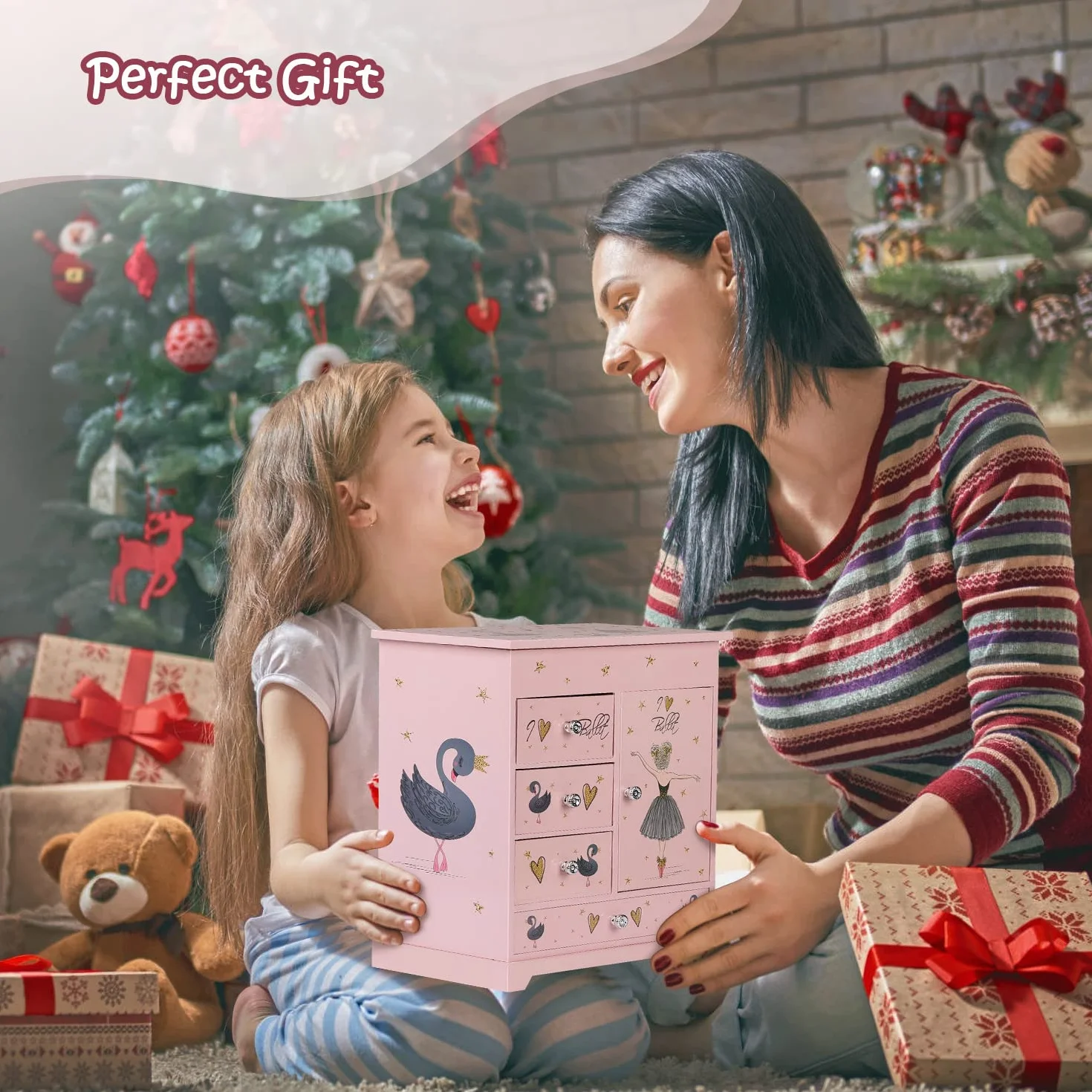 Joyero grande caja musical 5 capas puerta oscilante bailarina giratoria juego joyas unicornio organizador niñas niños