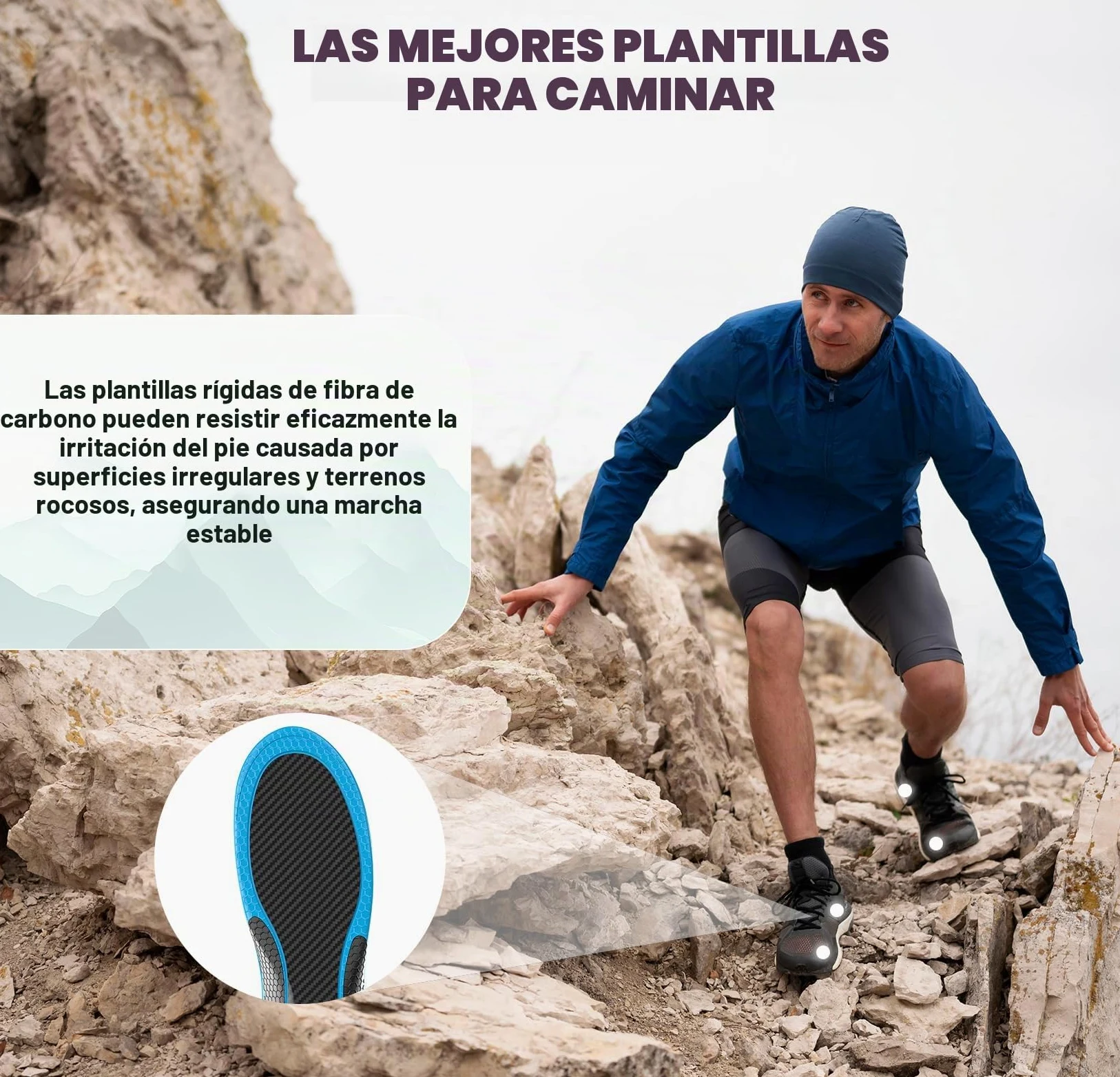 Plantillas Deportivas de Fibra de Carbono con Soporte Arco - Plantillas Welnove para Running con Absorción de Impacto para Deportes Activos - （L:41-42.5)