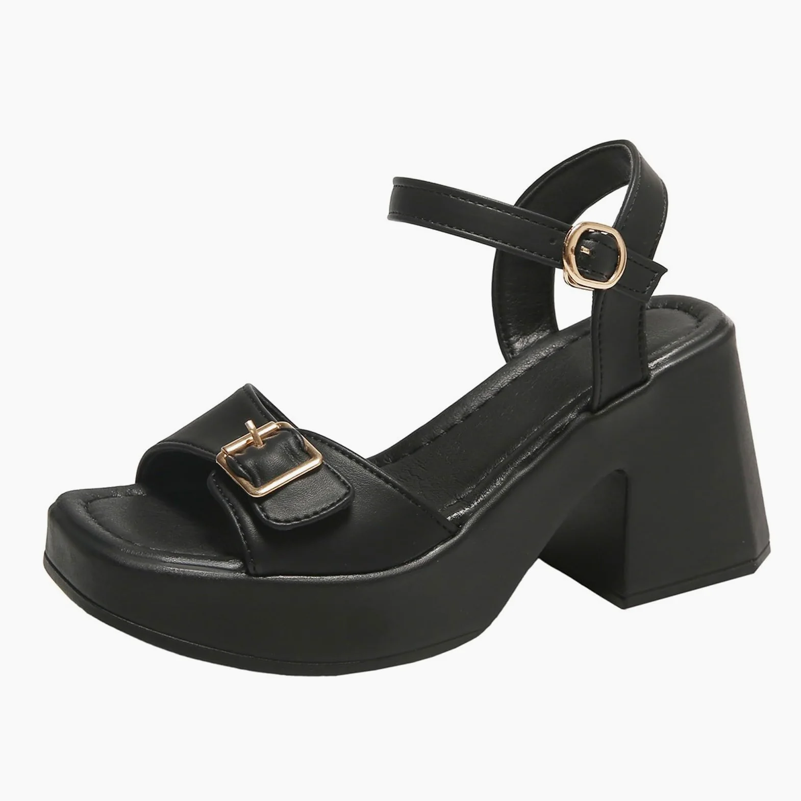 Genérico Chanclas Playa Mujer-Sandalias de Mujer con Tacón Medio y Punta Cuadrada Hebilla Metálica para una Elegancia Cómoda de Verano