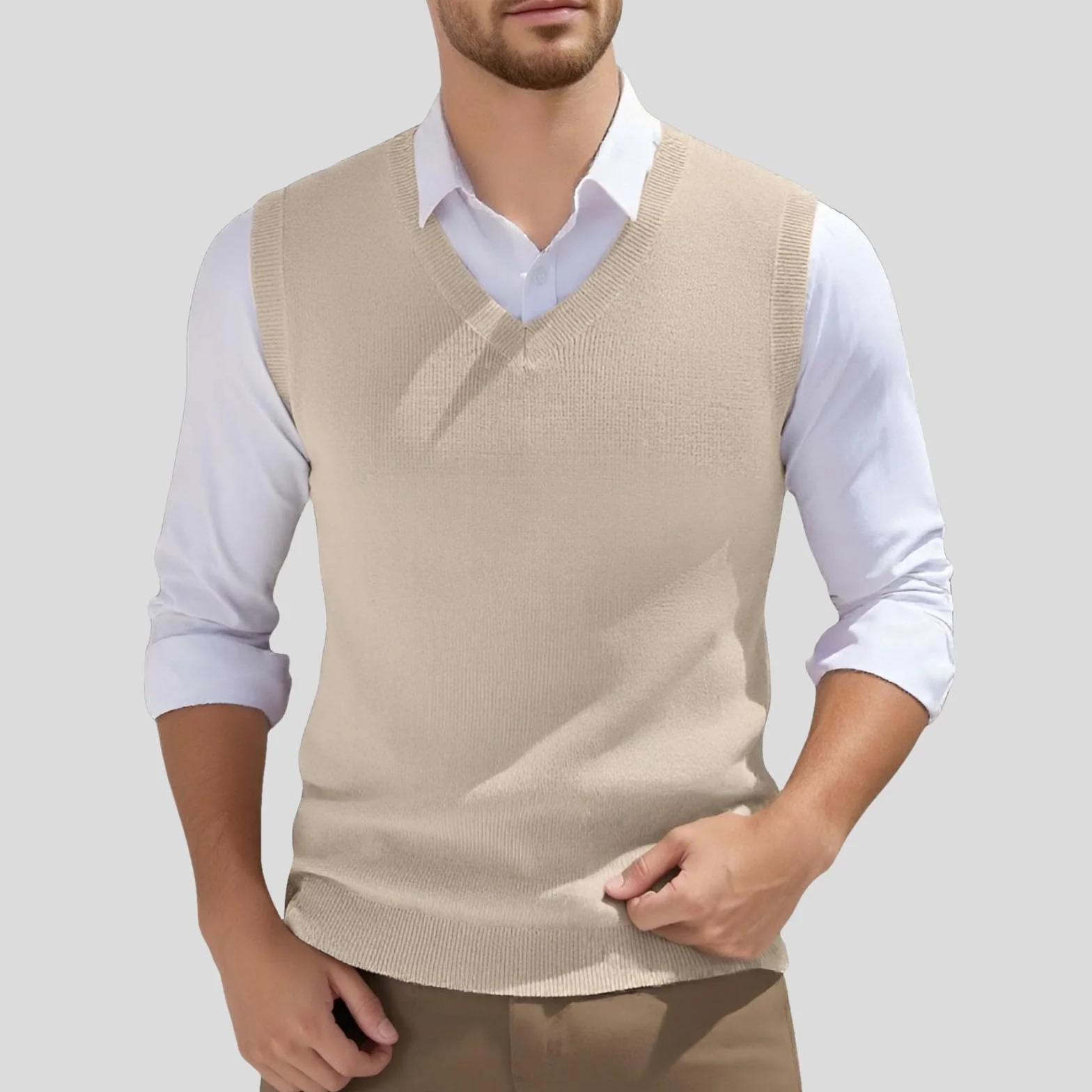 Chaleco de Punto con Cuello en V para Hombre Estilo Informal Sin Mangas Corte Ajustado Chaleco de Lana Suéter de Punto Clásico Chaleco de Caballero de Negocios