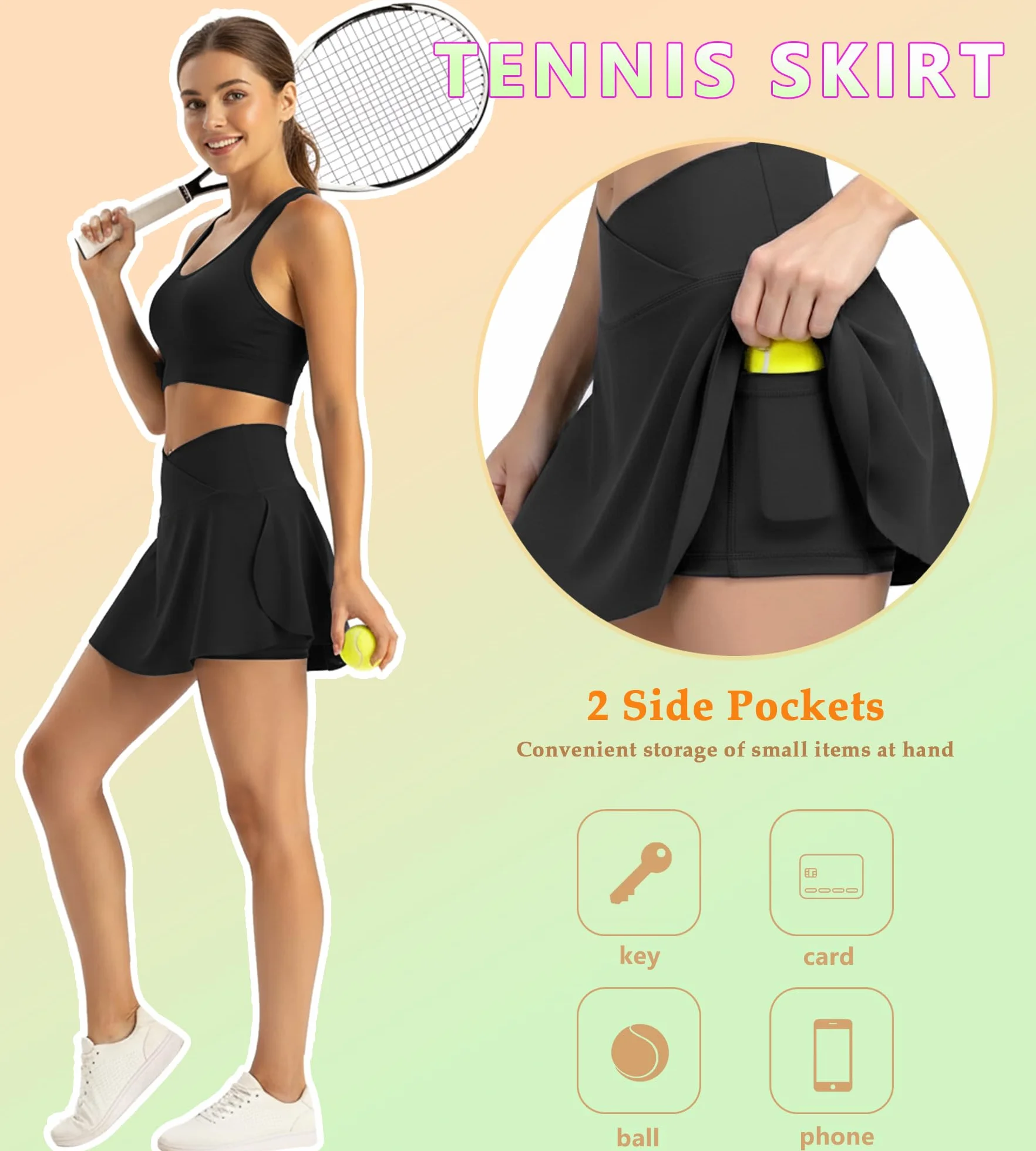 Faldas de Tenis para Mujer Cintura en V Falda Deportiva con Bolsillos Mini Falda Pantalón de Golf Plisada Mini Skirt para Correr Fitness Yoga Ciclismo Senderismo